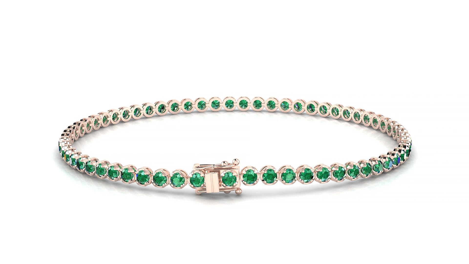 Bengal | 18k Rose Gold 2 mm Round Natural Emerald 18 cm Tennis Bracelet