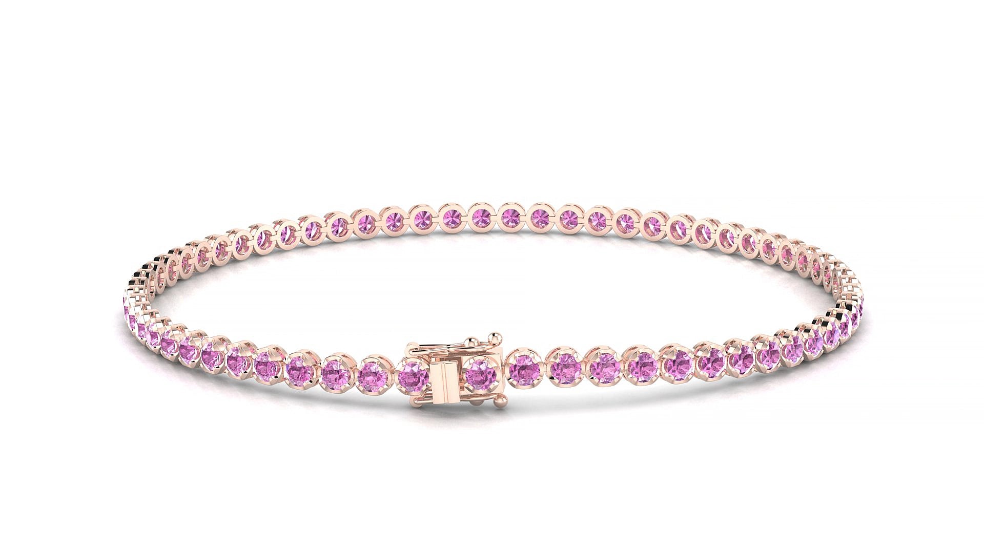 Bengal | 18k Rose Gold 2 mm Round Natural Pink Sapphire 18 cm Tennis Bracelet