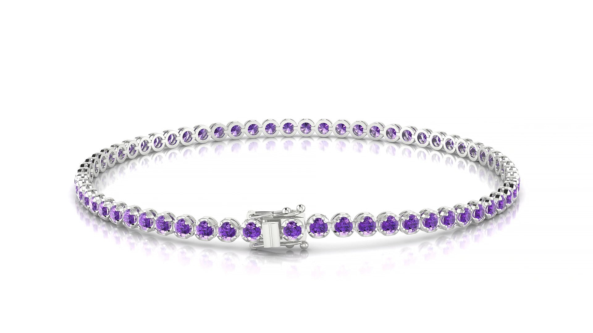 Bengal | 18k White Gold 2 mm Round Natural Amethyst 15 cm Tennis Bracelet