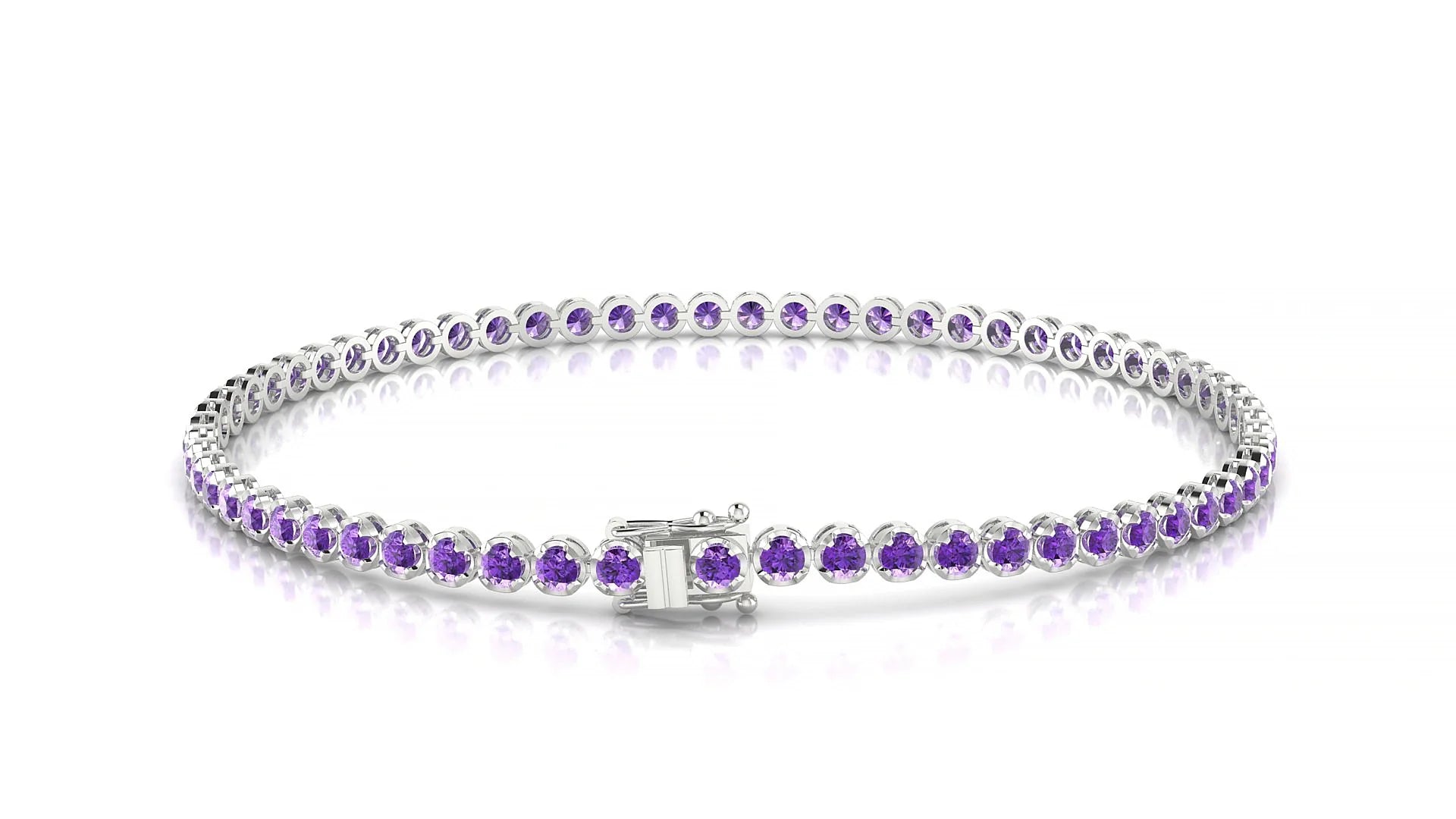 Bengal | 18k White Gold 2 mm Round Natural Amethyst Tennis Bracelet