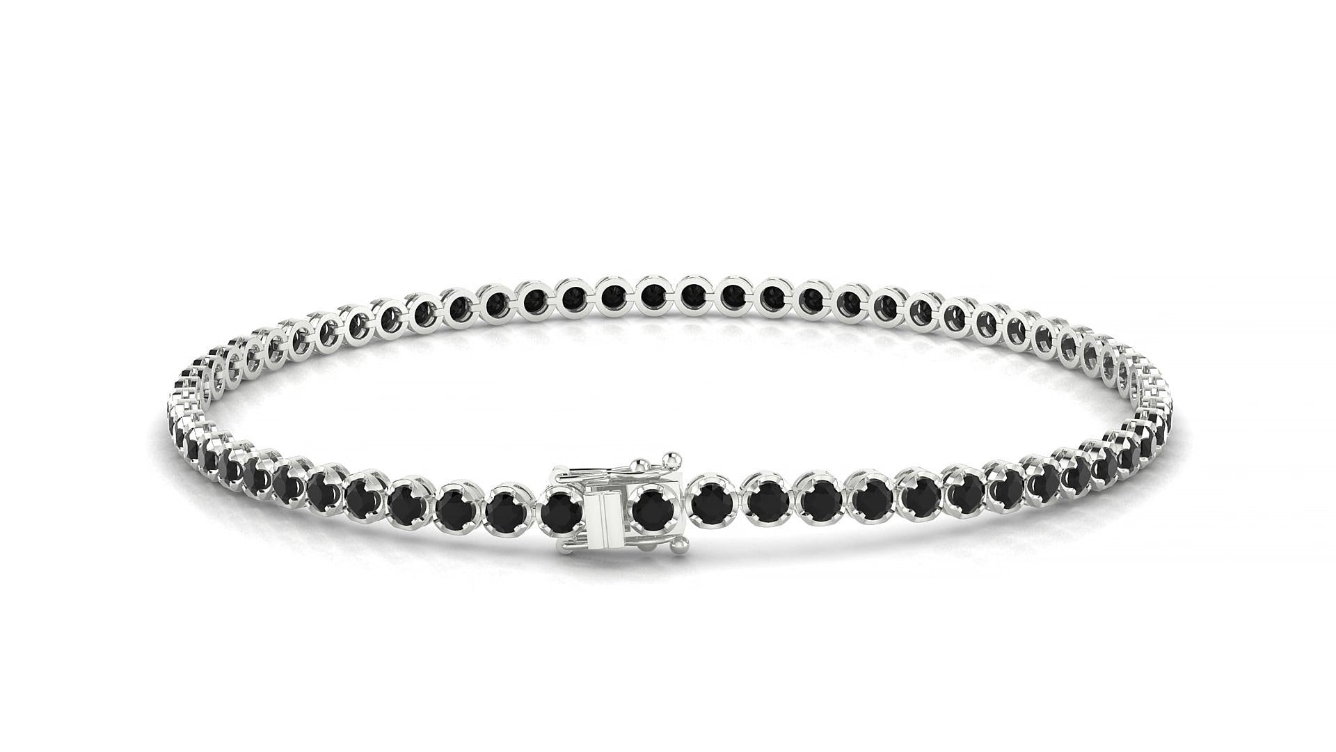 Bengal | 18k White Gold 2 mm Round Natural Black Diamond 19 cm Tennis Bracelet