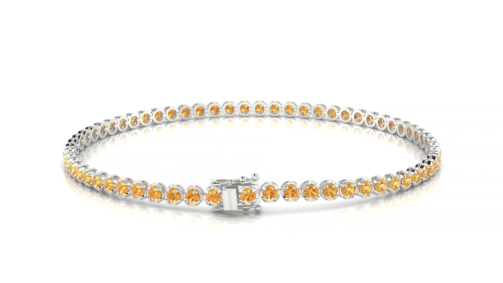 Bengal | 18k White Gold 2 mm Round Natural Citrine 19 cm Tennis Bracelet