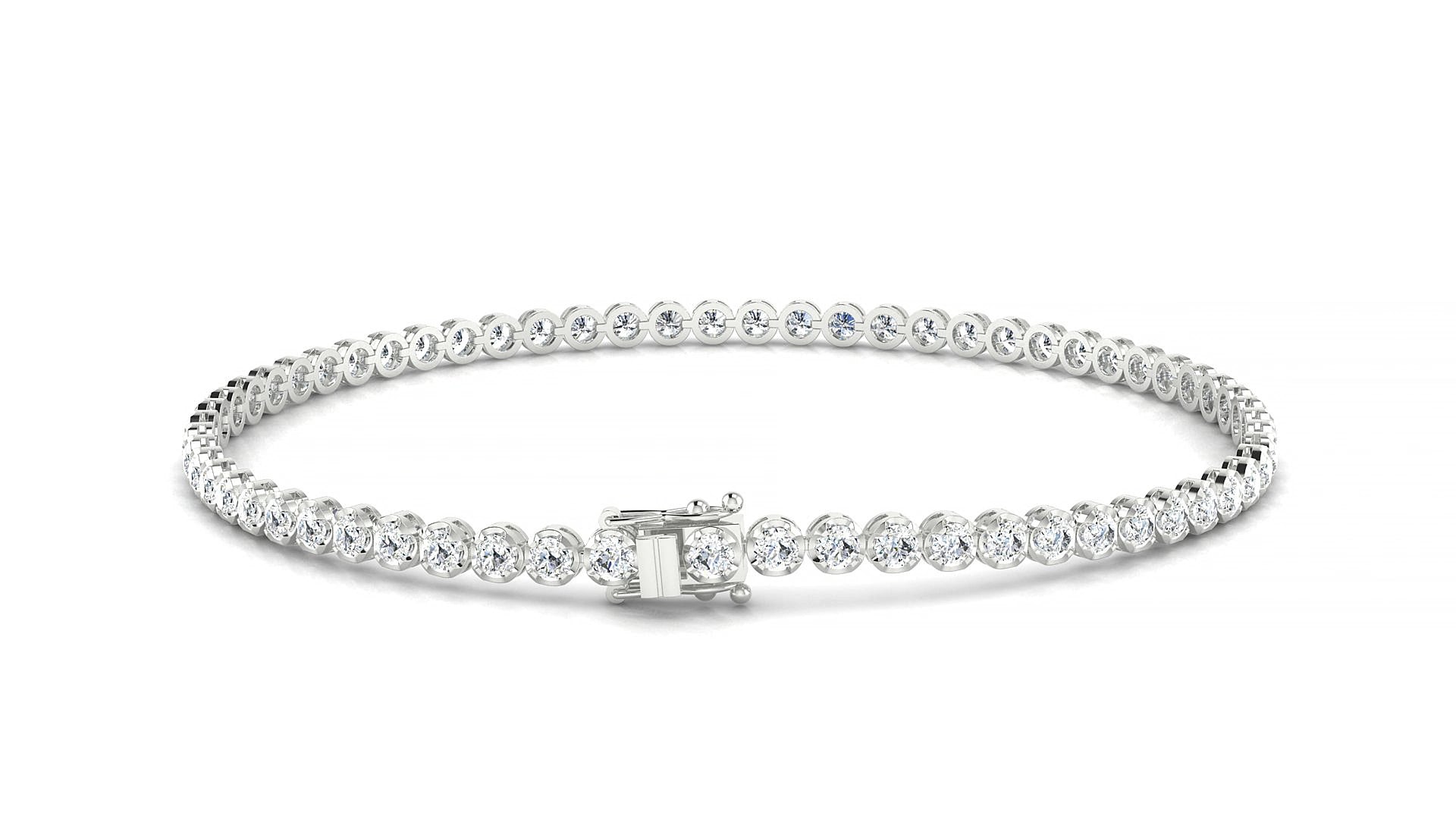 Bengal | 18k White Gold 2 mm Round Natural Diamond 16 cm Tennis Bracelet
