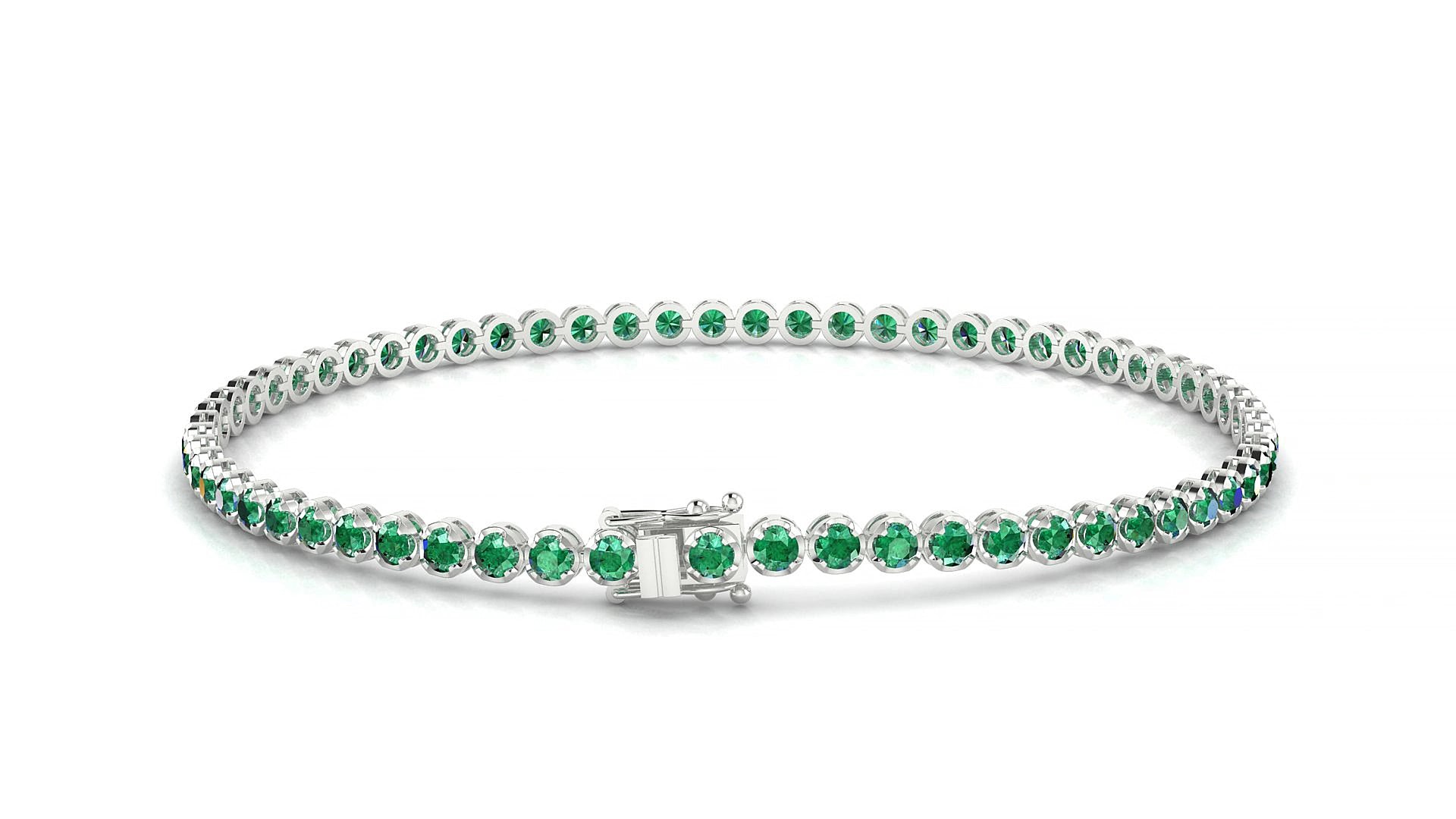 Bengal | 18k White Gold 2 mm Round Natural Emerald 17 cm Tennis Bracelet