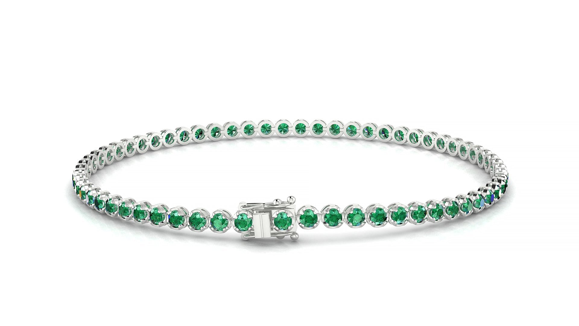 Bengal | 18k White Gold 2 mm Round Natural Emerald Tennis Bracelet