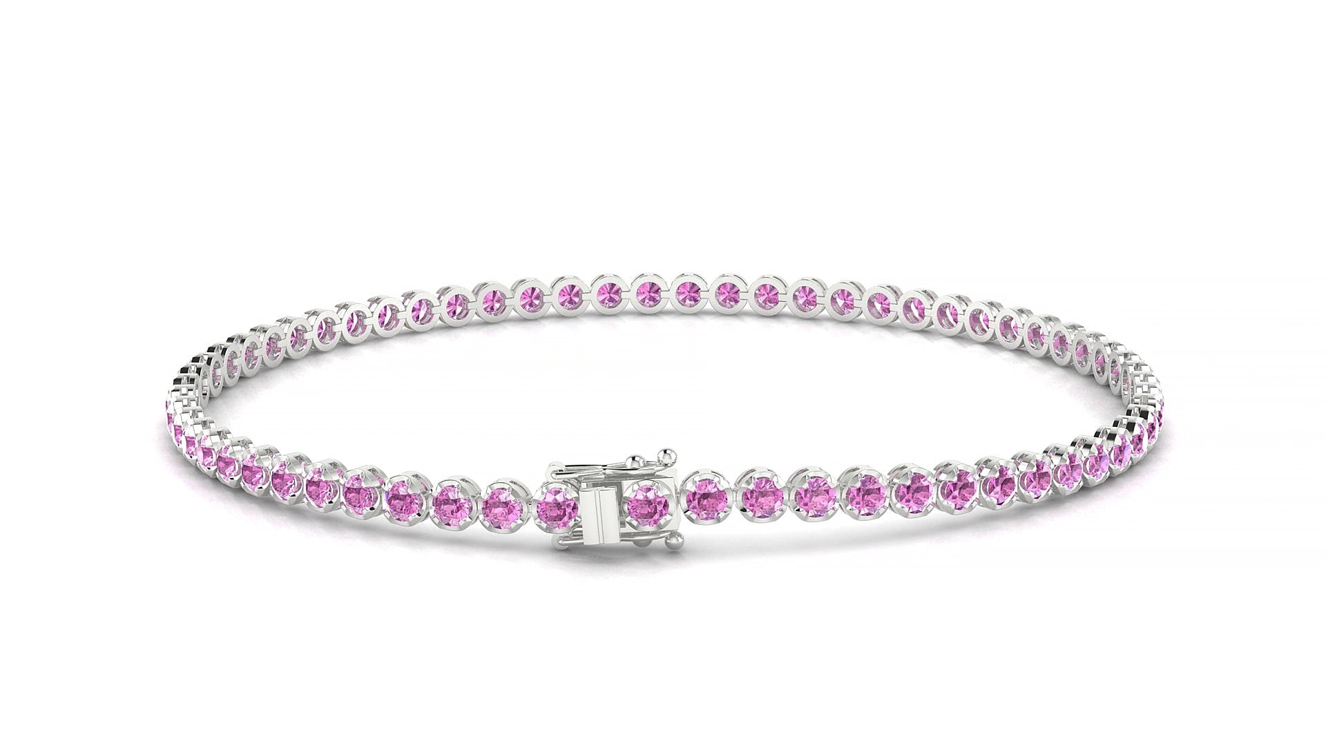 Bengal | 18k White Gold 2 mm Round Natural Pink Sapphire 16 cm Tennis Bracelet