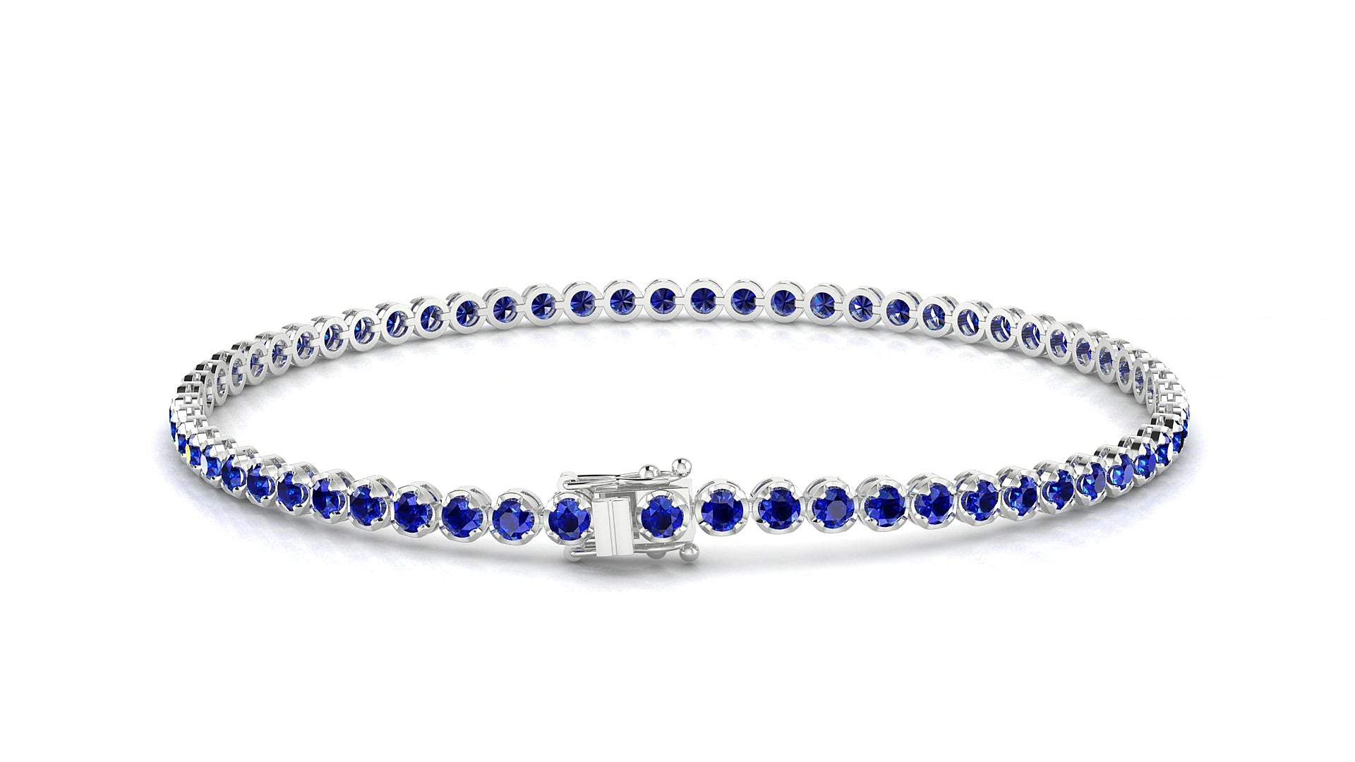 Bengal | 18k White Gold 2 mm Round Natural Sapphire 19 cm Tennis Bracelet