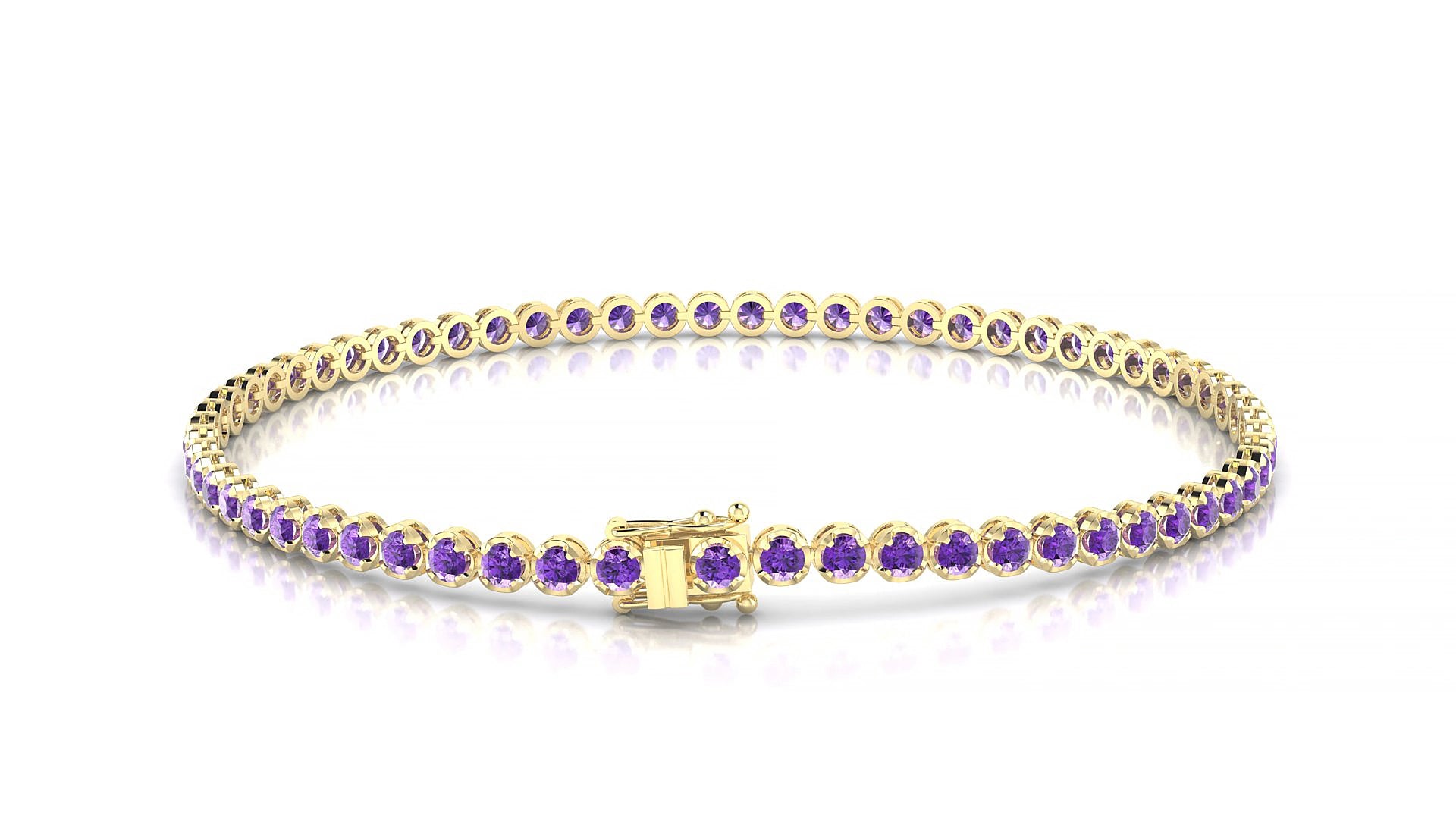 Bengal | 18k Yellow Gold 2 mm Round Natural Amethyst 15 cm Tennis Bracelet