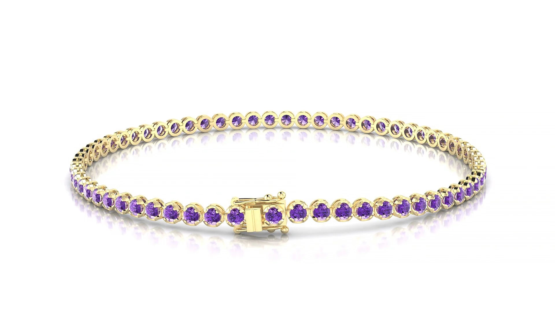 Bengal | 18k Yellow Gold 2 mm Round Natural Amethyst Tennis Bracelet