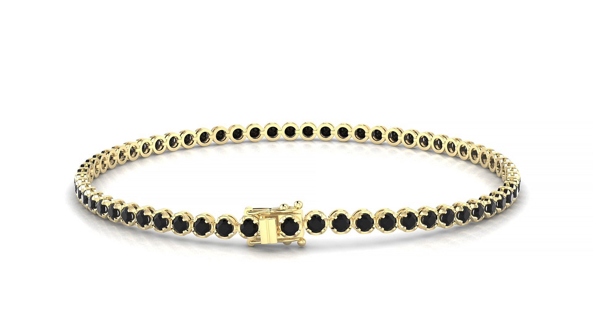 Bengal | 18k Yellow Gold 2 mm Round Natural Black Diamond Tennis Bracelet