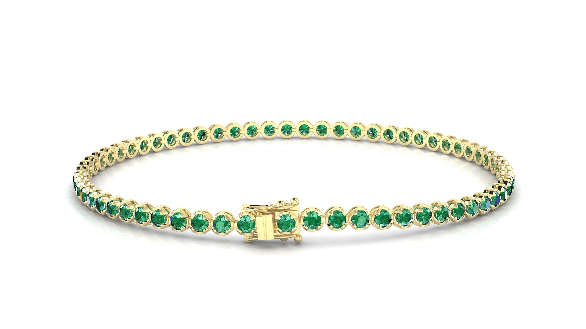 Bengal | 18k Yellow Gold 2 mm Round Natural Emerald 15 cm Tennis Bracelet
