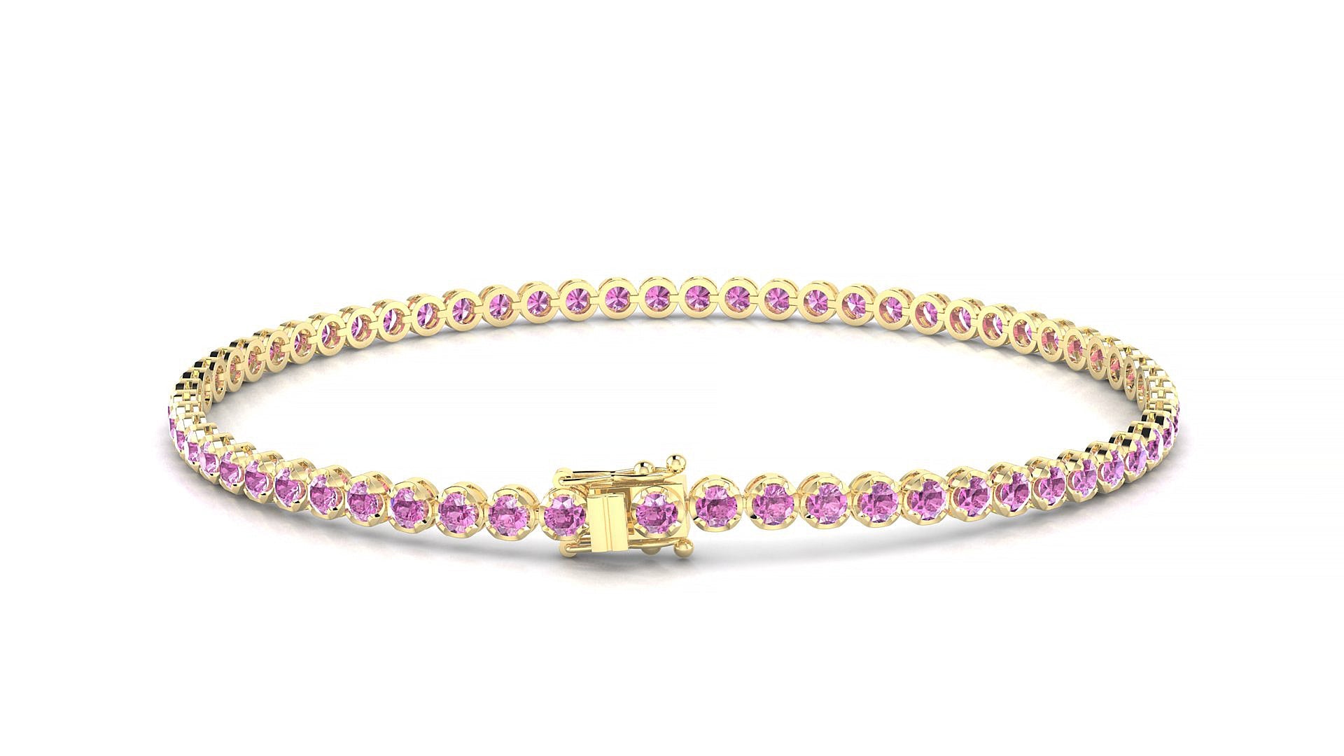 Bengal | 18k Yellow Gold 2 mm Round Natural Pink Sapphire Tennis Bracelet