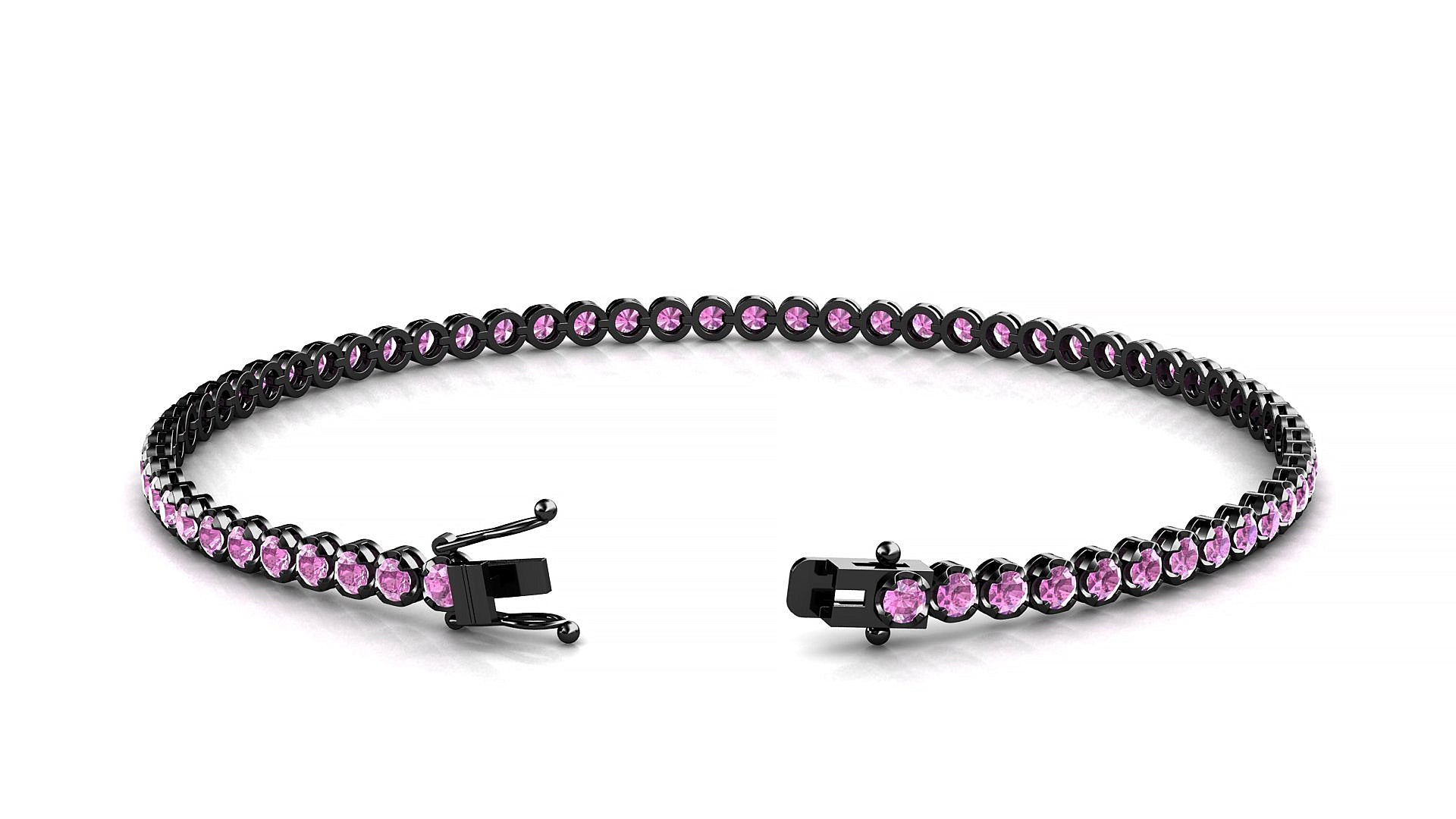 Bengal | 18k Black Gold 2 mm Round Natural Pink Sapphire Tennis Bracelet