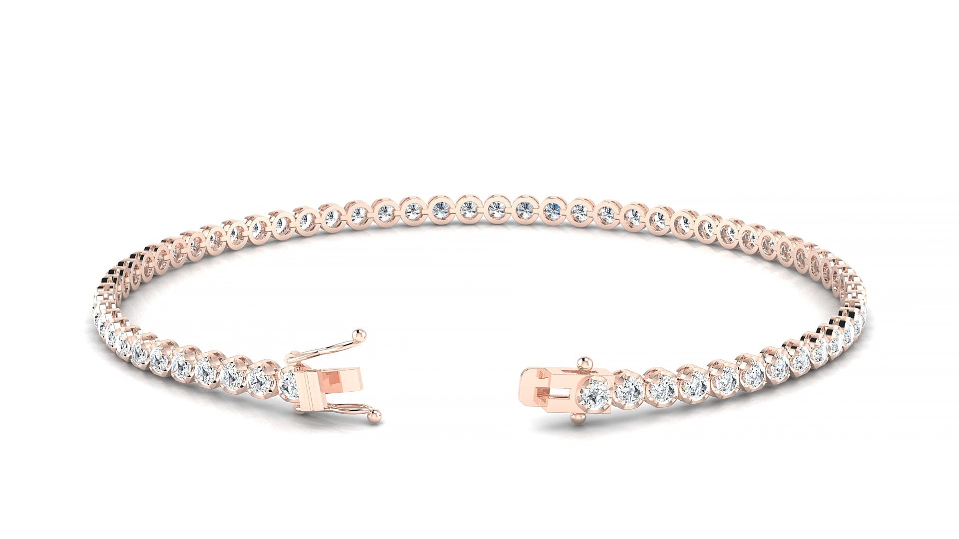 Bengal | 18k Rose Gold 2 mm Round Natural Diamond 15 cm Tennis Bracelet