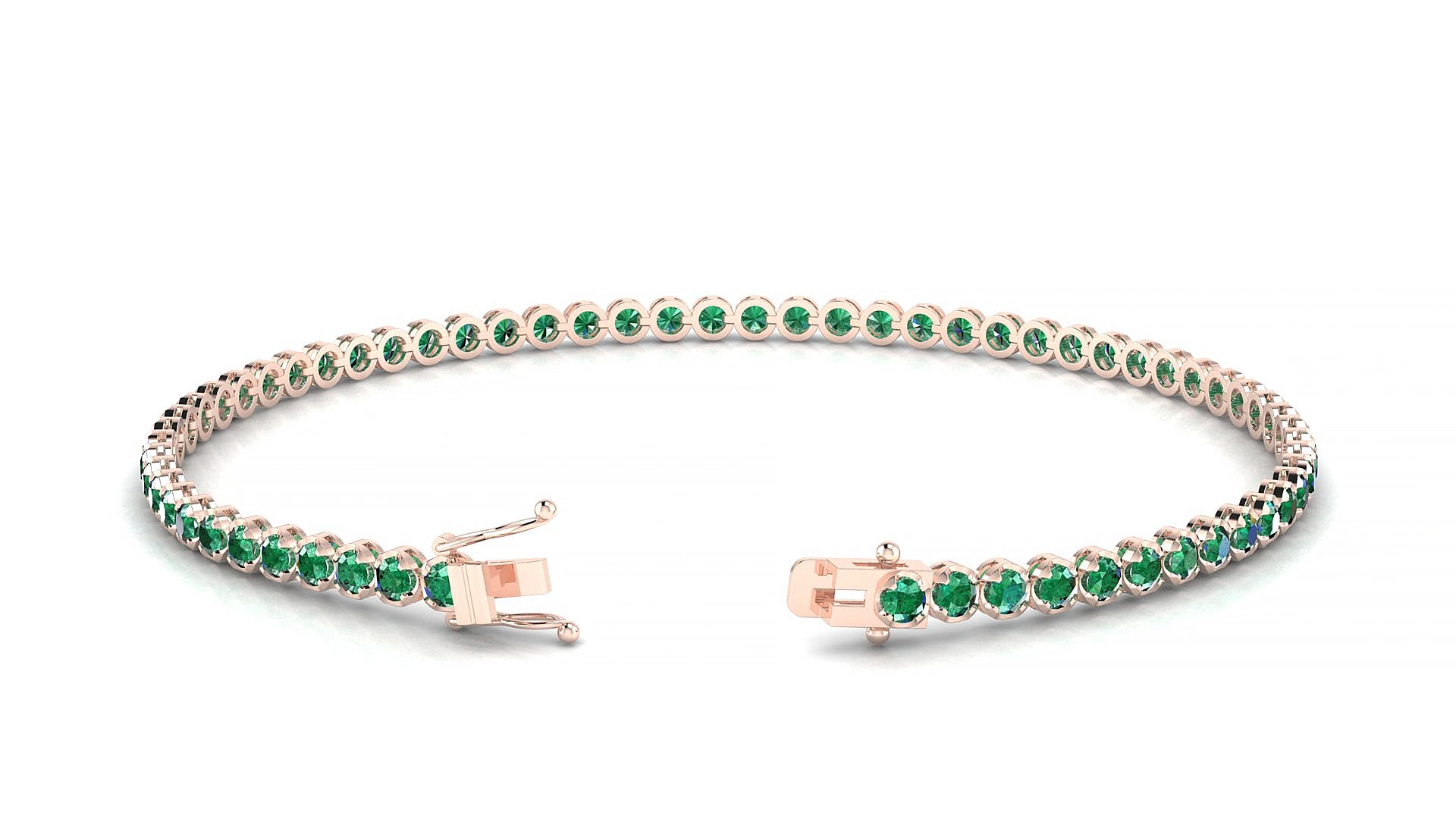 Bengal | 18k Rose Gold 2 mm Round Natural Emerald 15 cm Tennis Bracelet
