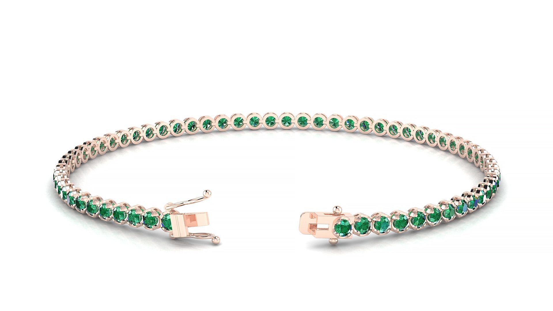 Bengal | 18k Rose Gold 2 mm Round Natural Emerald Tennis Bracelet