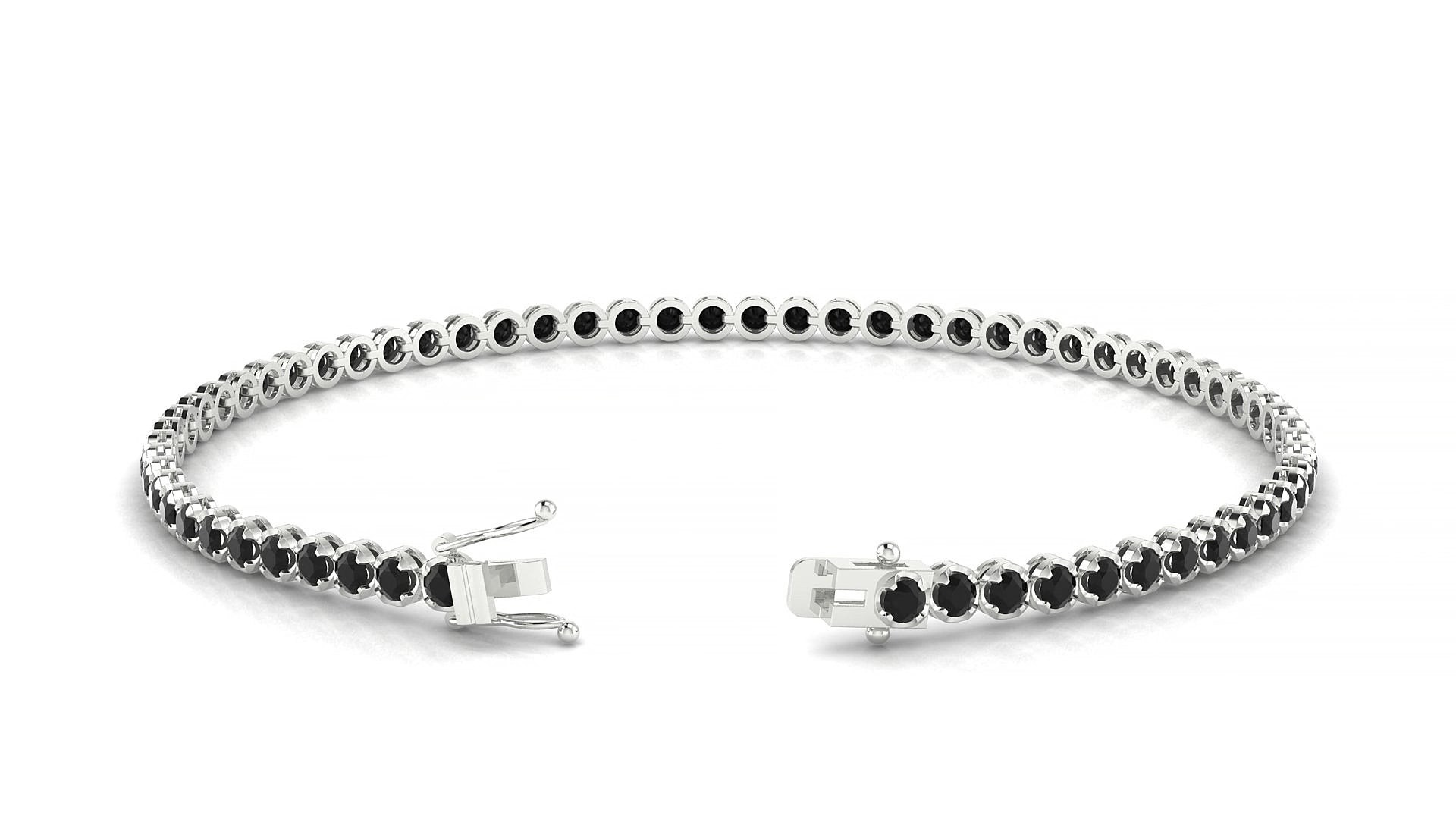 Bengal | 18k White Gold 2 mm Round Natural Black Diamond 16 cm Tennis Bracelet