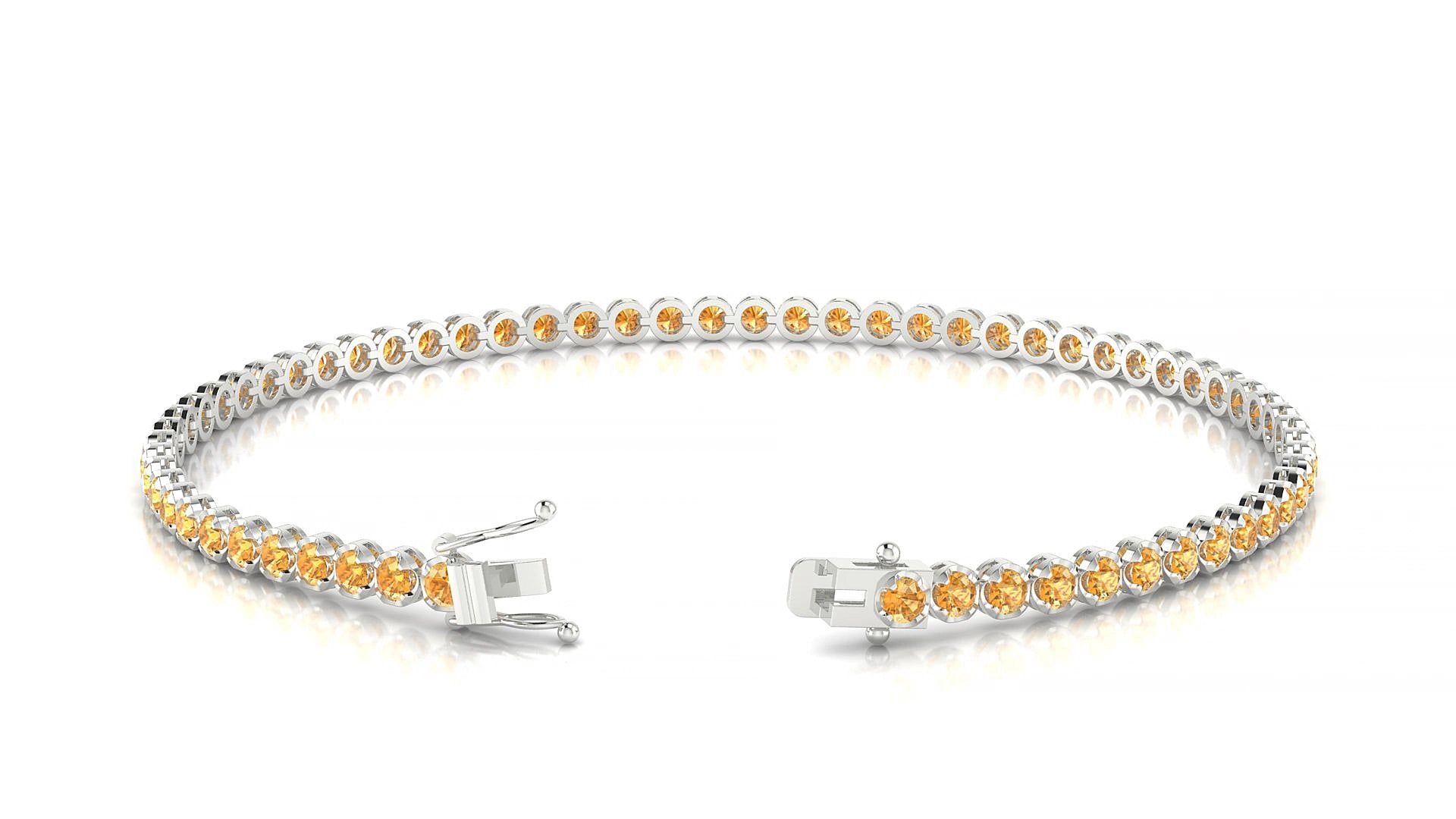 Bengal | 18k White Gold 2 mm Round Natural Citrine 17 cm Tennis Bracelet