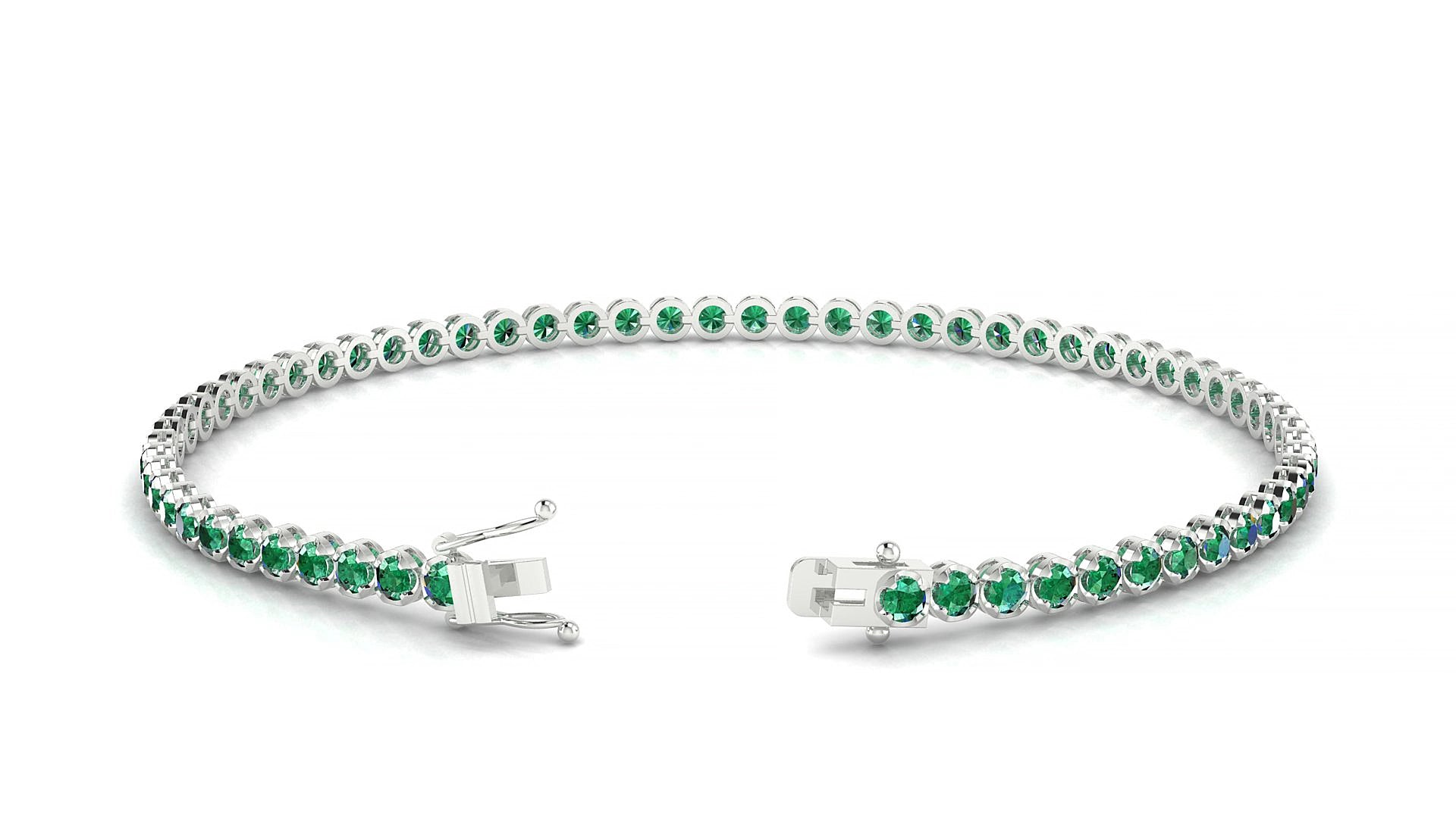 Bengal | 18k White Gold 2 mm Round Natural Emerald 17 cm Tennis Bracelet