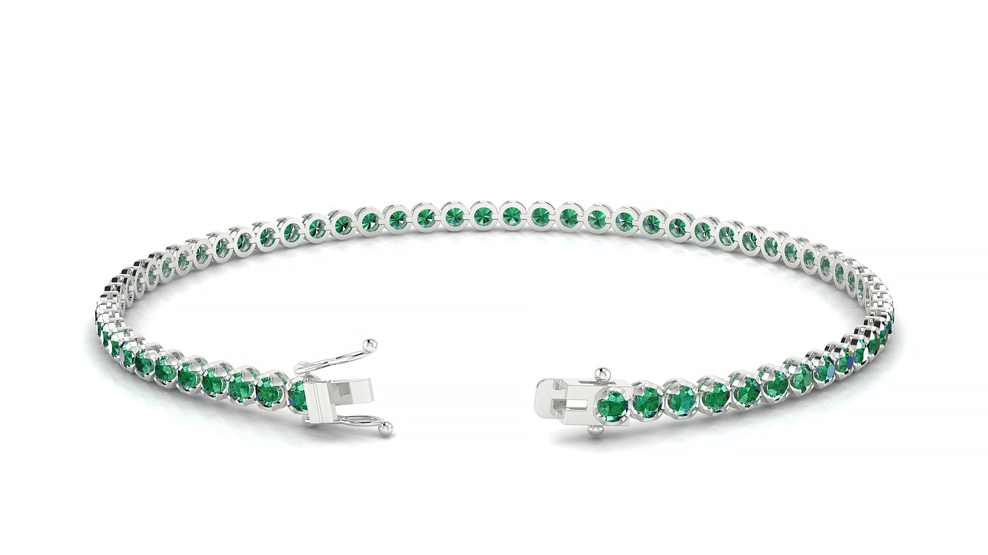 Bengal | 18k White Gold 2 mm Round Natural Emerald Tennis Bracelet