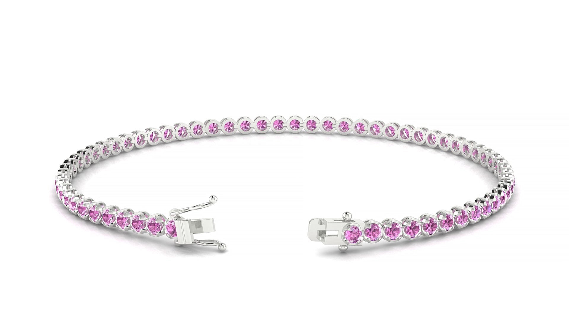 Bengal | 18k White Gold 2 mm Round Natural Pink Sapphire Tennis Bracelet