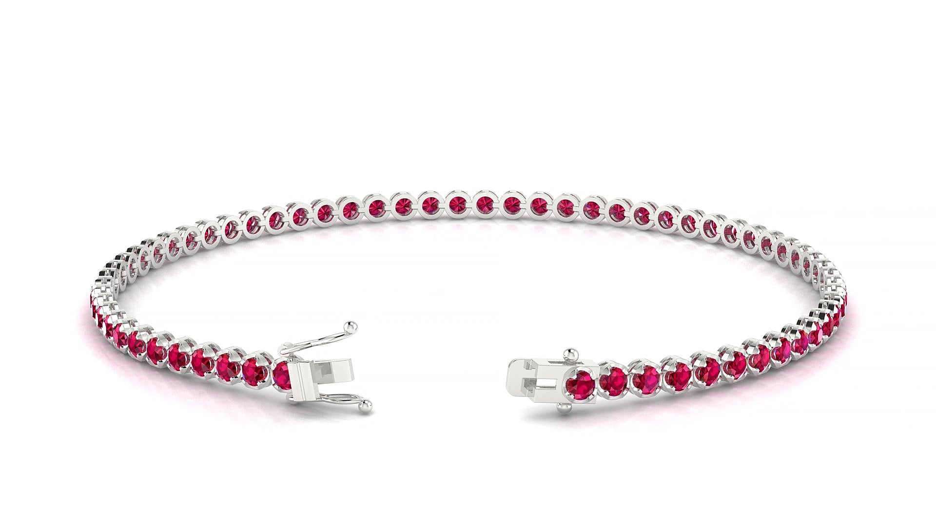 Bengal | 18k White Gold 2 mm Round Natural Ruby 15 cm Tennis Bracelet