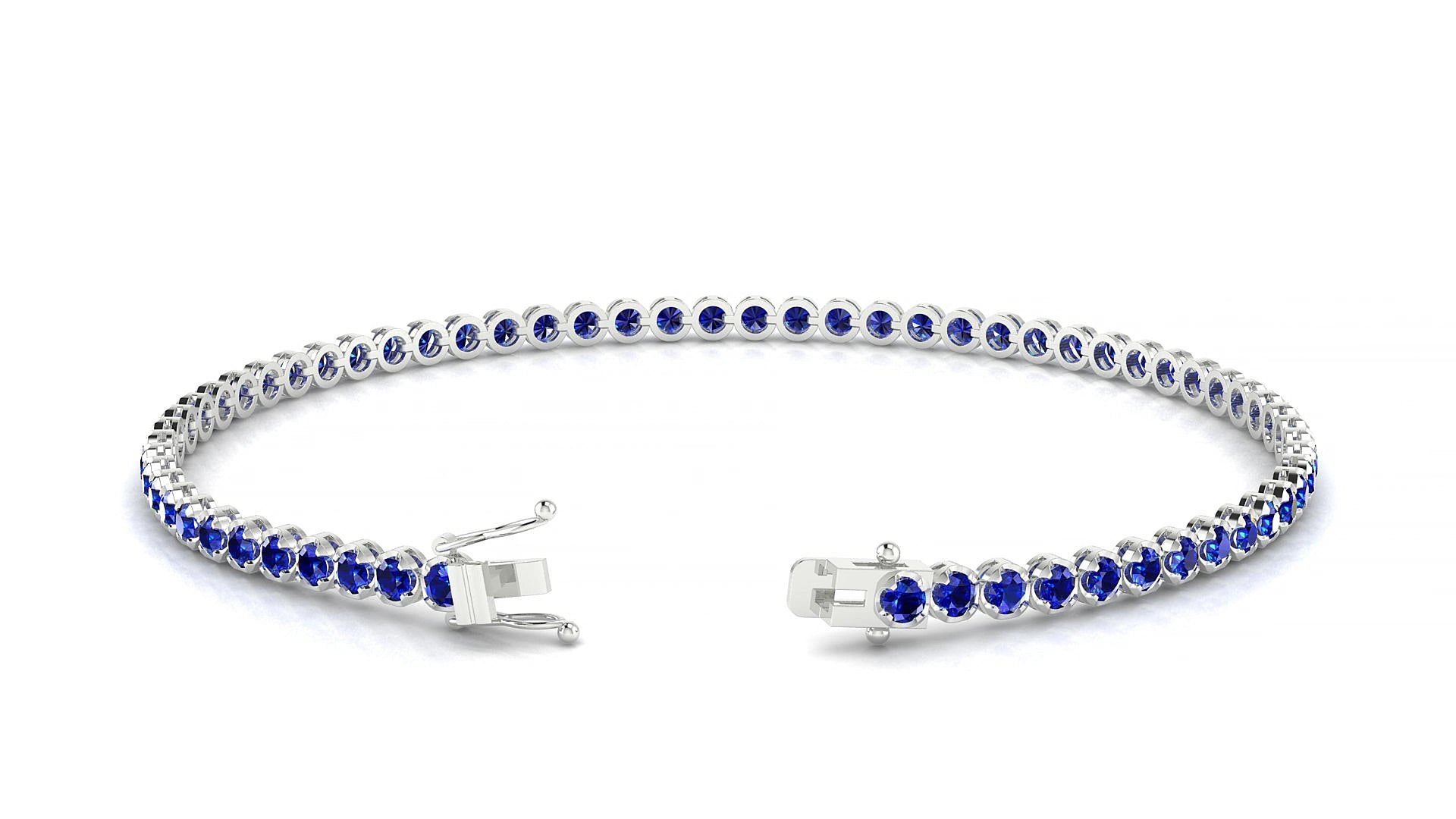 Bengal | 18k White Gold 2 mm Round Natural Sapphire 15 cm Tennis Bracelet