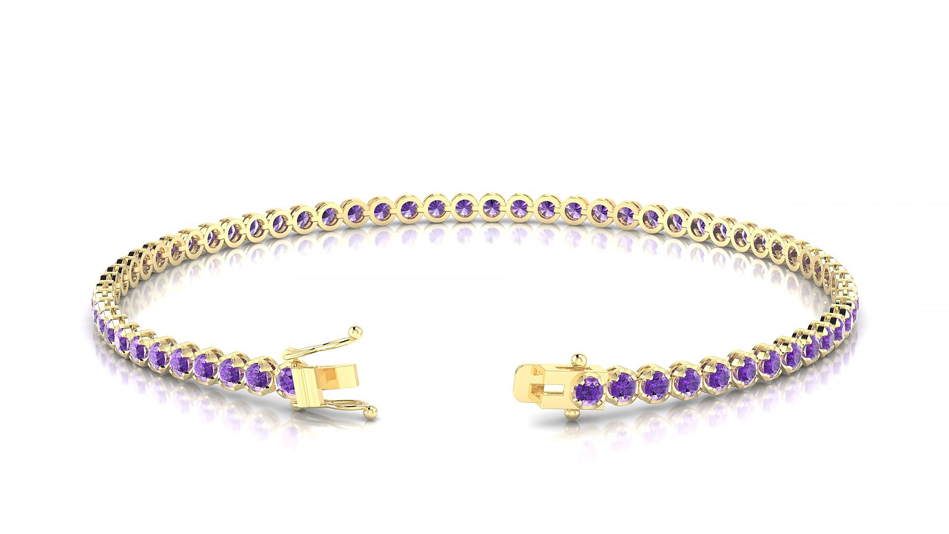 Bengal | 18k Yellow Gold 2 mm Round Natural Amethyst 15 cm Tennis Bracelet