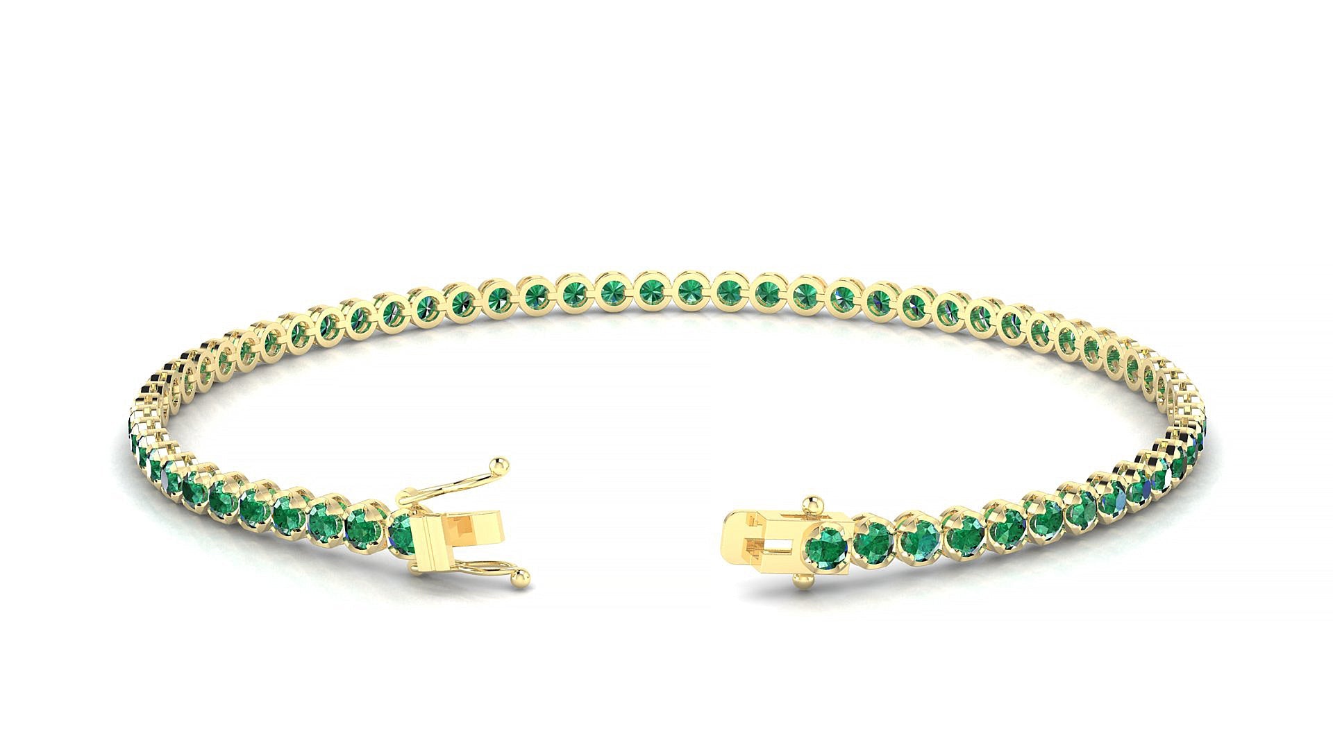 Bengal | 18k Yellow Gold 2 mm Round Natural Emerald Tennis Bracelet