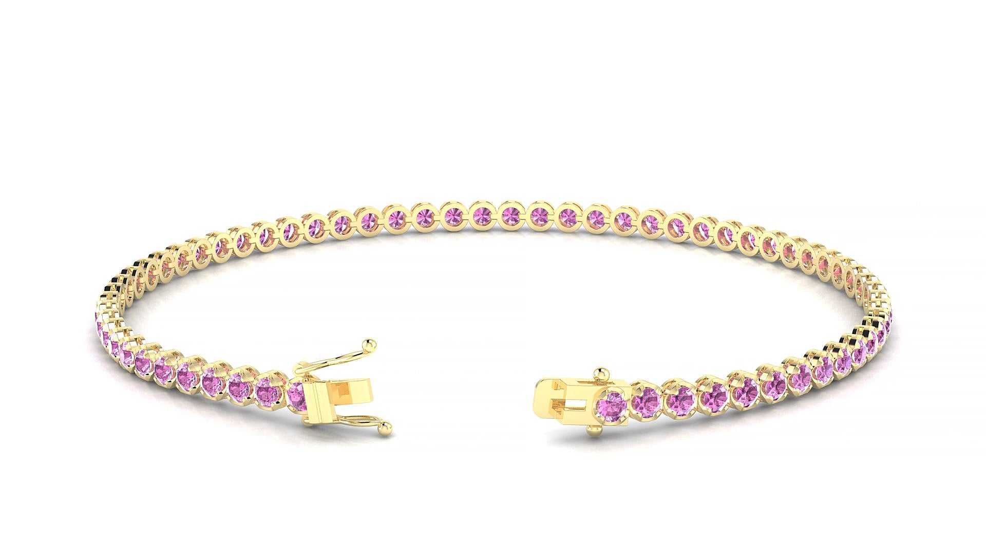 Bengal | 18k Yellow Gold 2 mm Round Natural Pink Sapphire 18 cm Tennis Bracelet