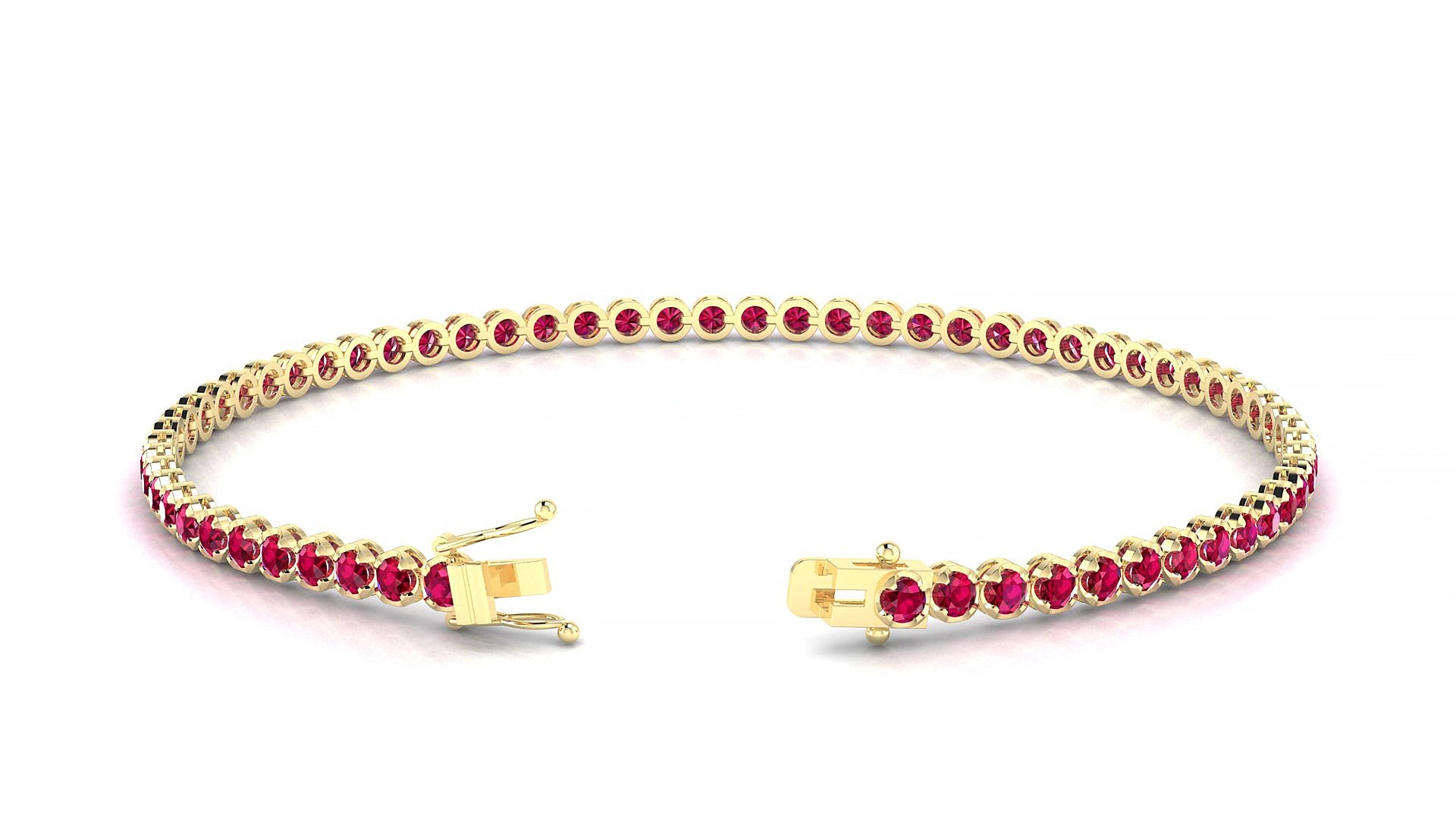Bengal | 18k Yellow Gold 2 mm Round Natural Ruby 18 cm Tennis Bracelet