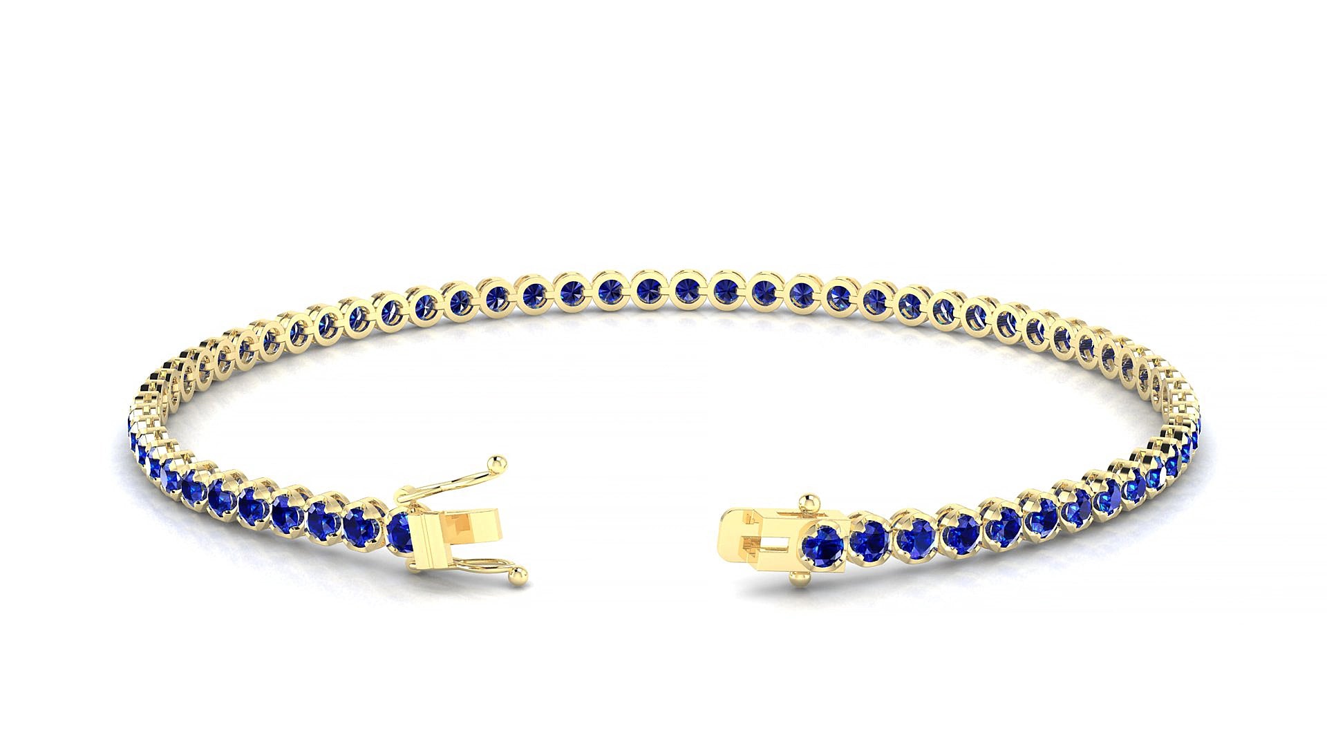 Bengal | 18k Yellow Gold 2 mm Round Natural Sapphire 15 cm Tennis Bracelet