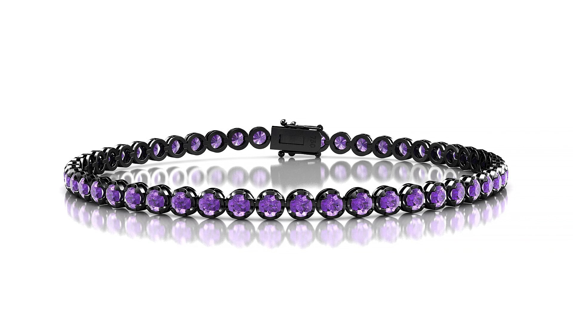 Bengal | 18k Black Gold 2.5 mm Round Natural Amethyst 18 cm Tennis Bracelet