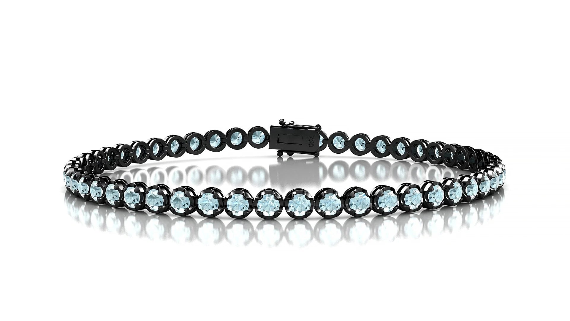 Bengal | 18k Black Gold 2.5 mm Round Natural Aquamarine Tennis Bracelet