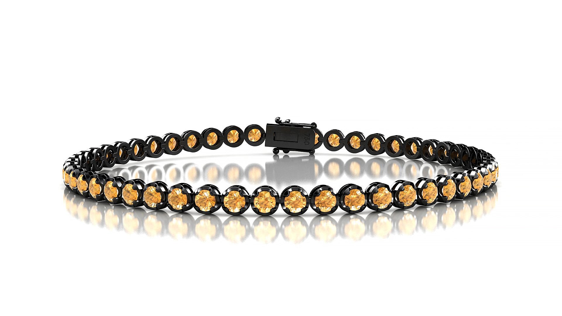 Bengal | 18k Black Gold 2.5 mm Round Natural Citrine 20 cm Tennis Bracelet