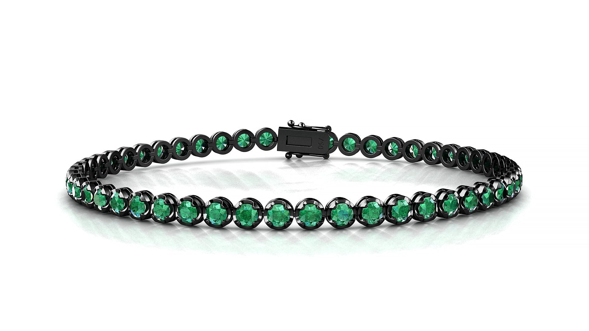 Bengal | 18k Black Gold 2.5 mm Round Natural Emerald Tennis Bracelet