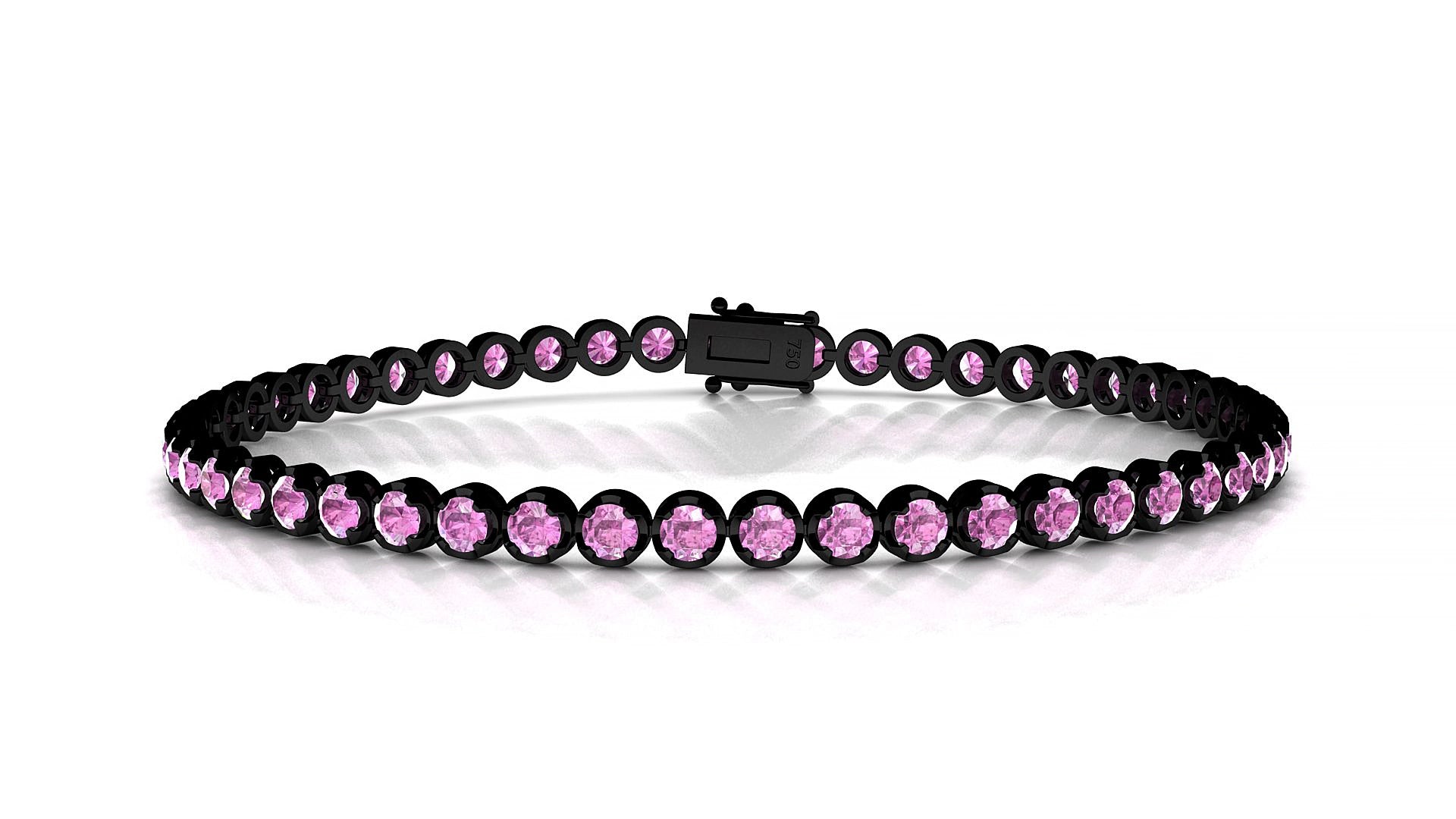 Bengal | 18k Black Gold 2.5 mm Round Natural Pink Sapphire 15 cm Tennis Bracelet