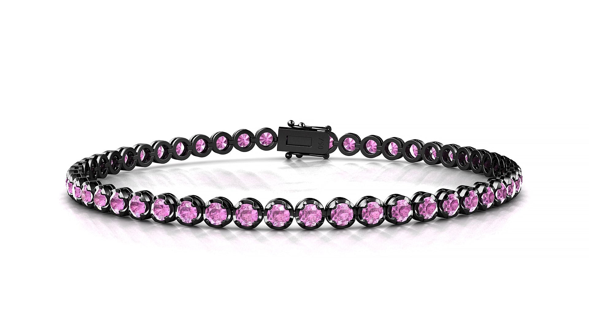 Bengal | 18k Black Gold 2.5 mm Round Natural Pink Sapphire Tennis Bracelet
