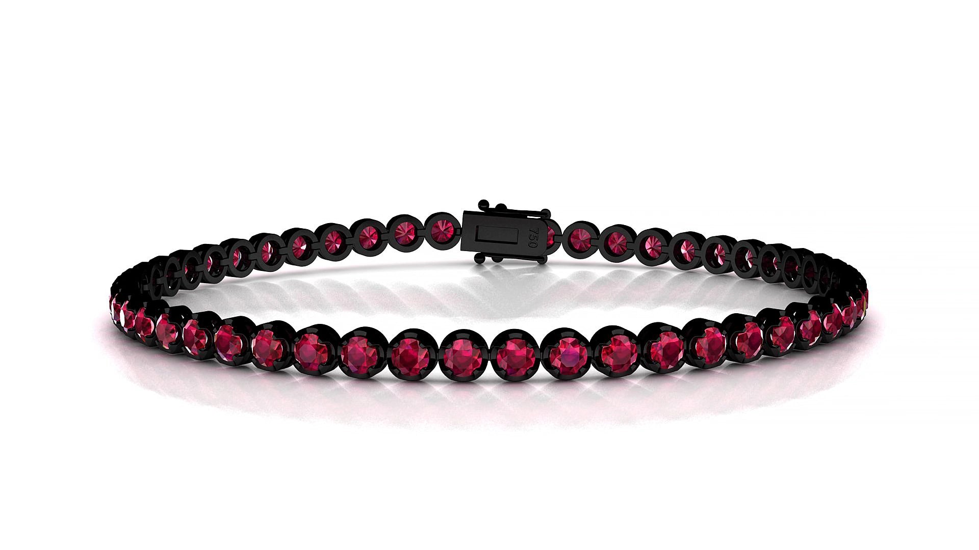 Bengal | 18k Black Gold 2.5 mm Round Natural Ruby 15 cm Tennis Bracelet