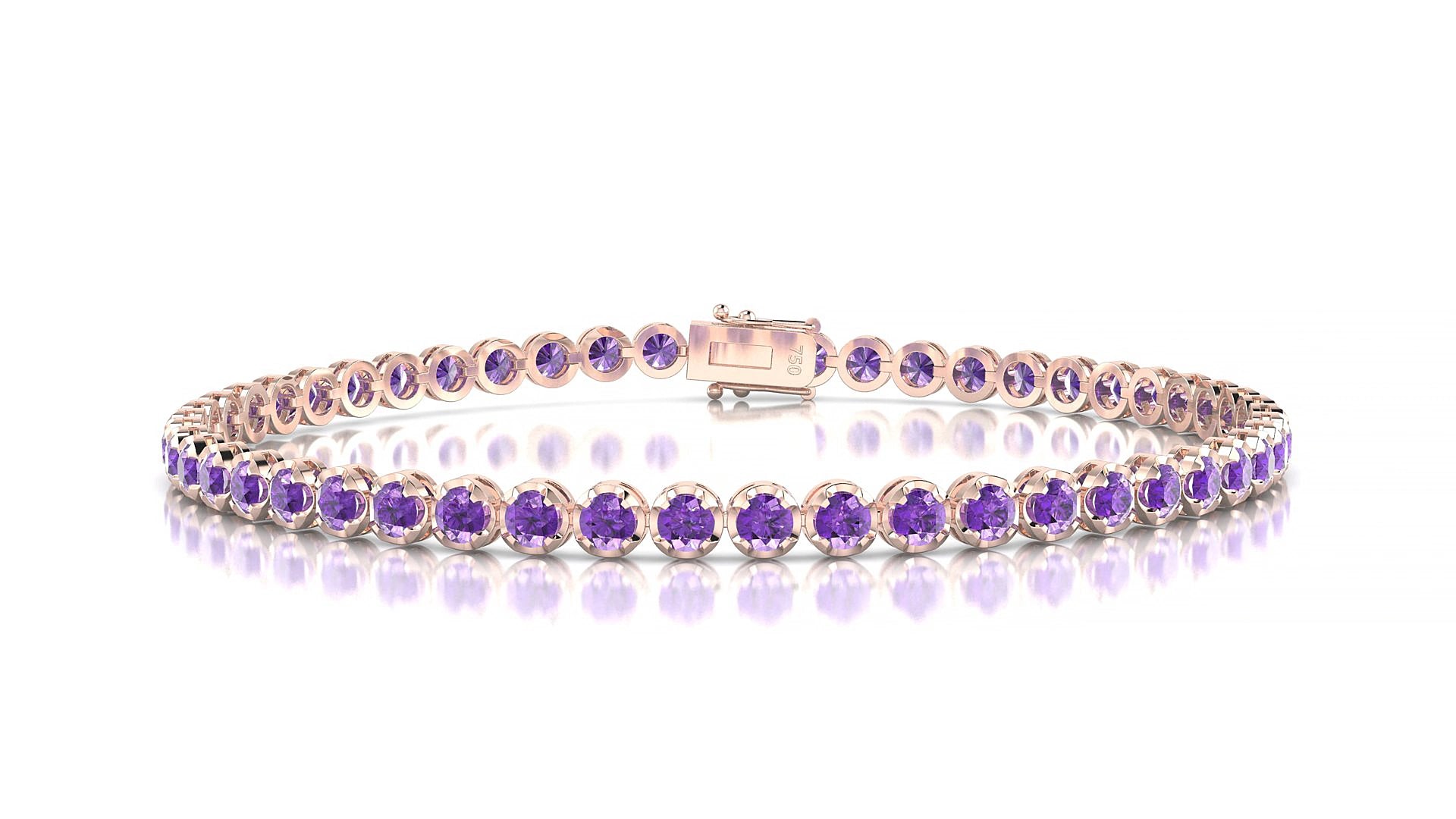 Bengal | 18k Rose Gold 2.5 mm Round Natural Amethyst 16 cm Tennis Bracelet