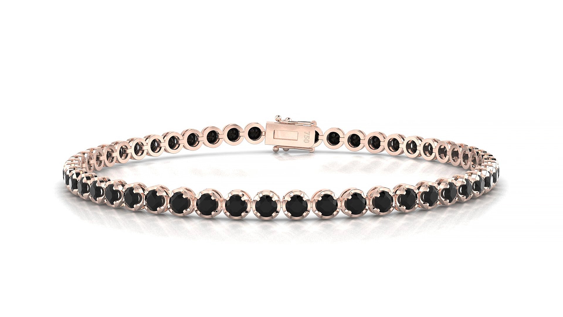 Bengal | 18k Rose Gold 2.5 mm Round Natural Black Diamond 16 cm Tennis Bracelet