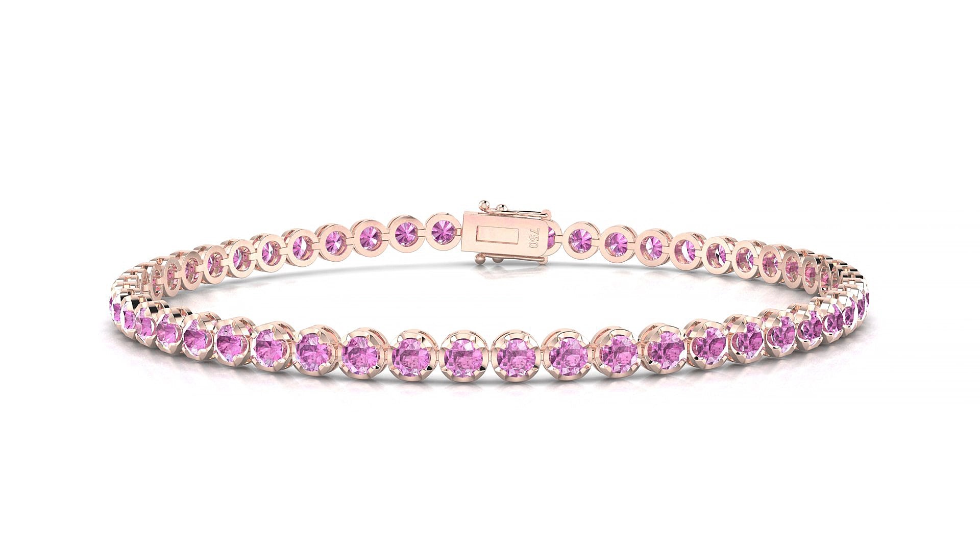 Bengal | 18k Rose Gold 2.5 mm Round Natural Pink Sapphire 18 cm Tennis Bracelet