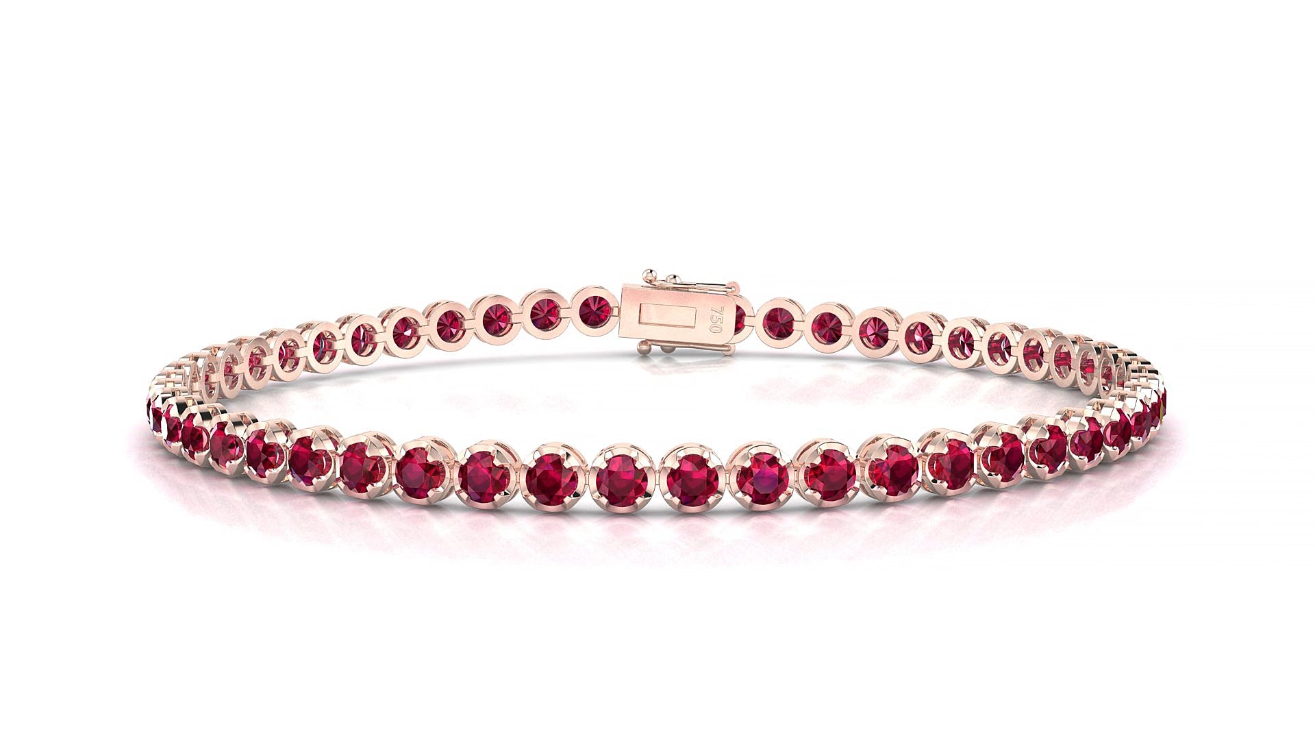 Bengal | 18k Rose Gold 2.5 mm Round Natural Ruby 15 cm Tennis Bracelet