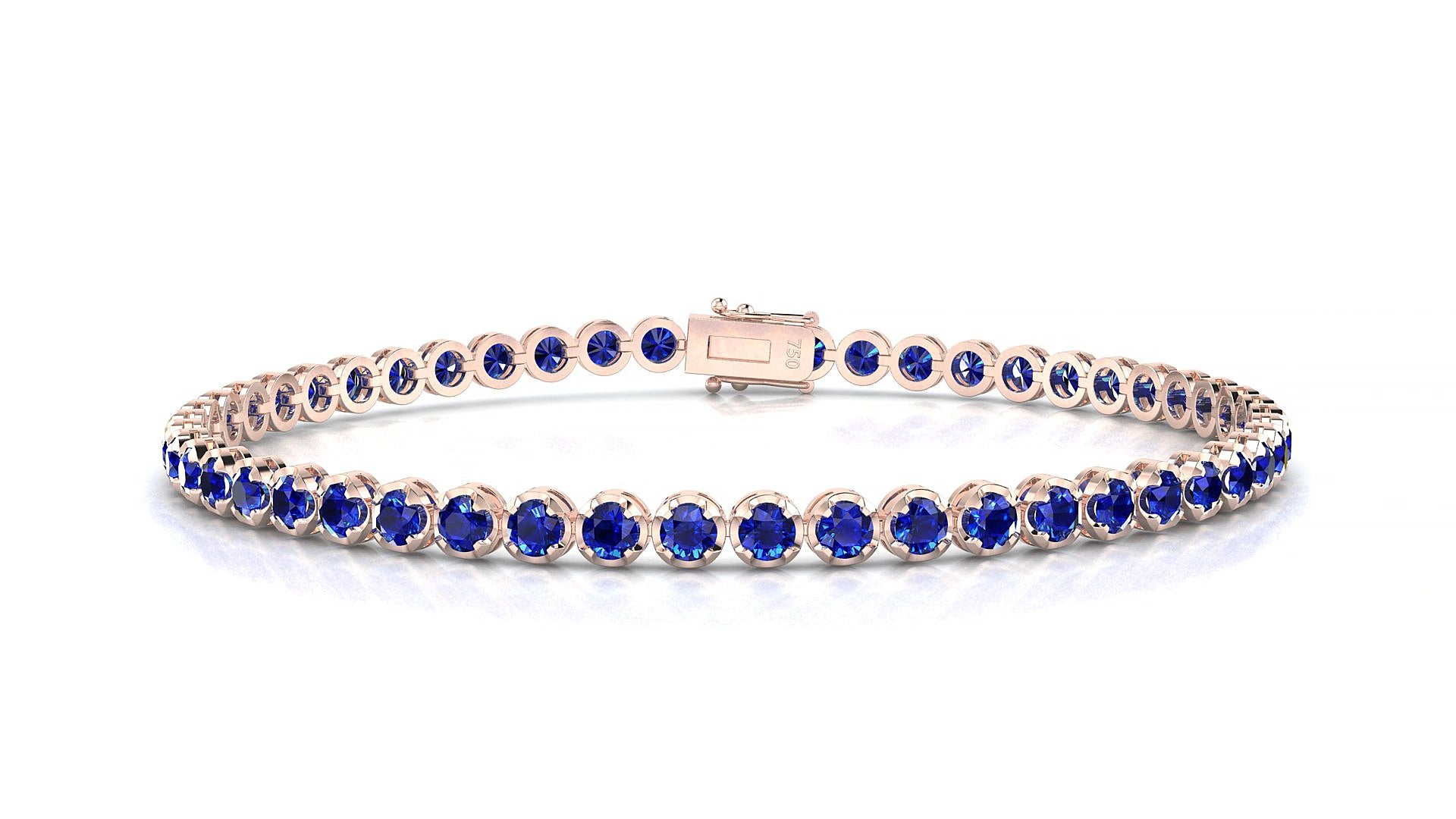 Bengal | 18k Rose Gold 2.5 mm Round Natural Sapphire 15 cm Tennis Bracelet
