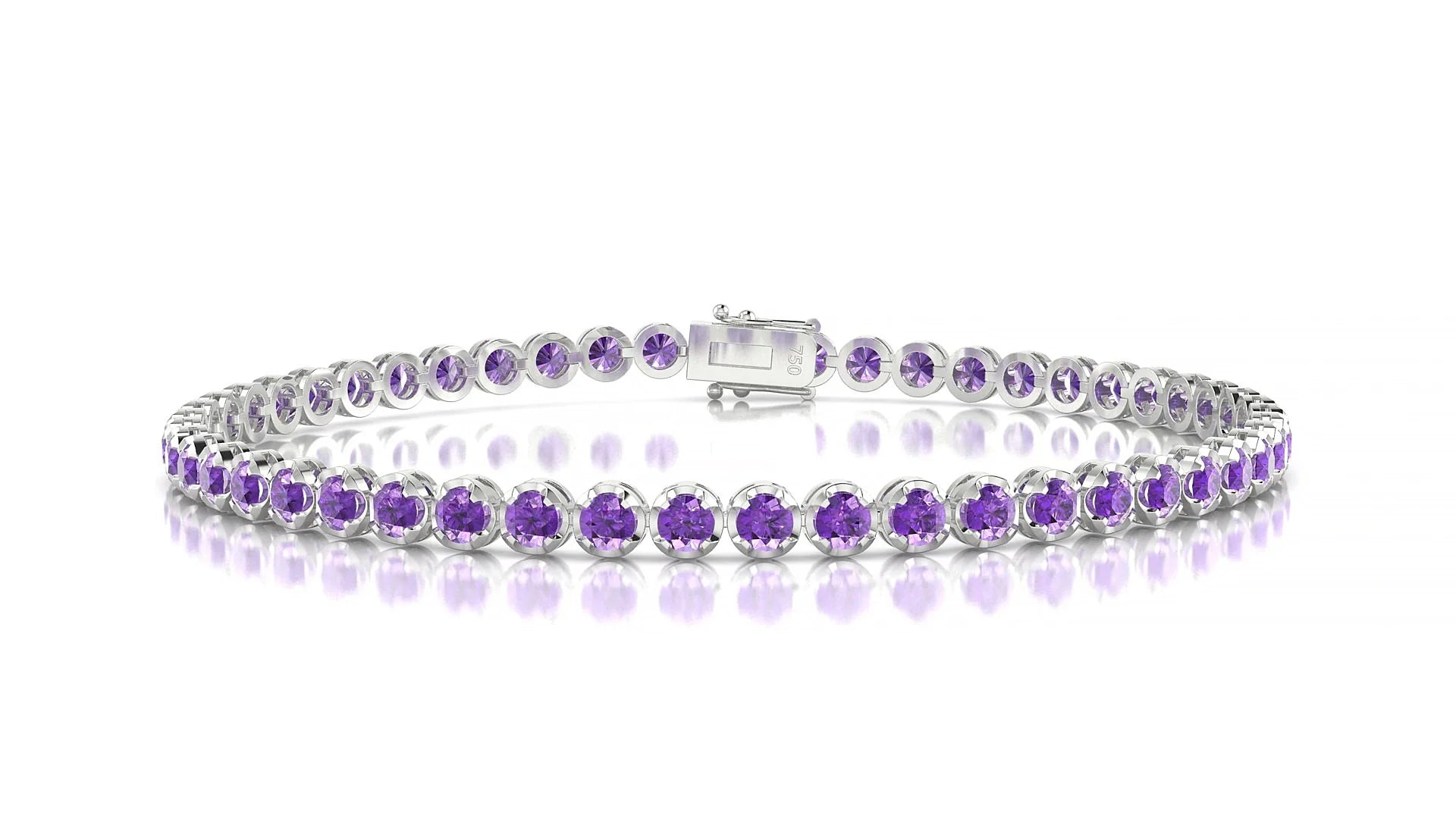Bengal | 18k White Gold 2.5 mm Round Natural Amethyst Tennis Bracelet