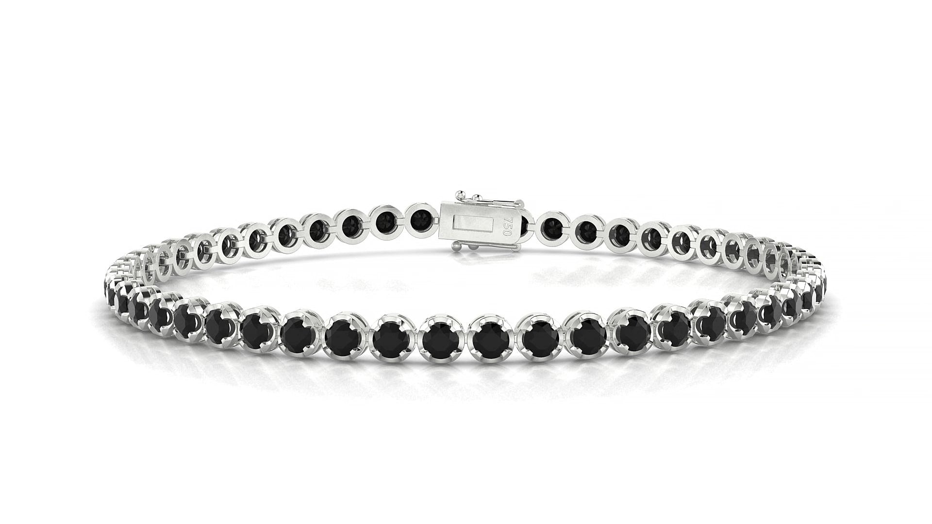 Bengal | 18k White Gold 2.5 mm Round Natural Black Diamond 16 cm Tennis Bracelet