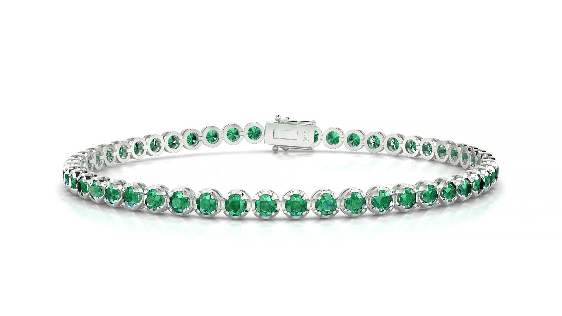 Bengal | 18k White Gold 2.5 mm Round Natural Emerald 19 cm Tennis Bracelet