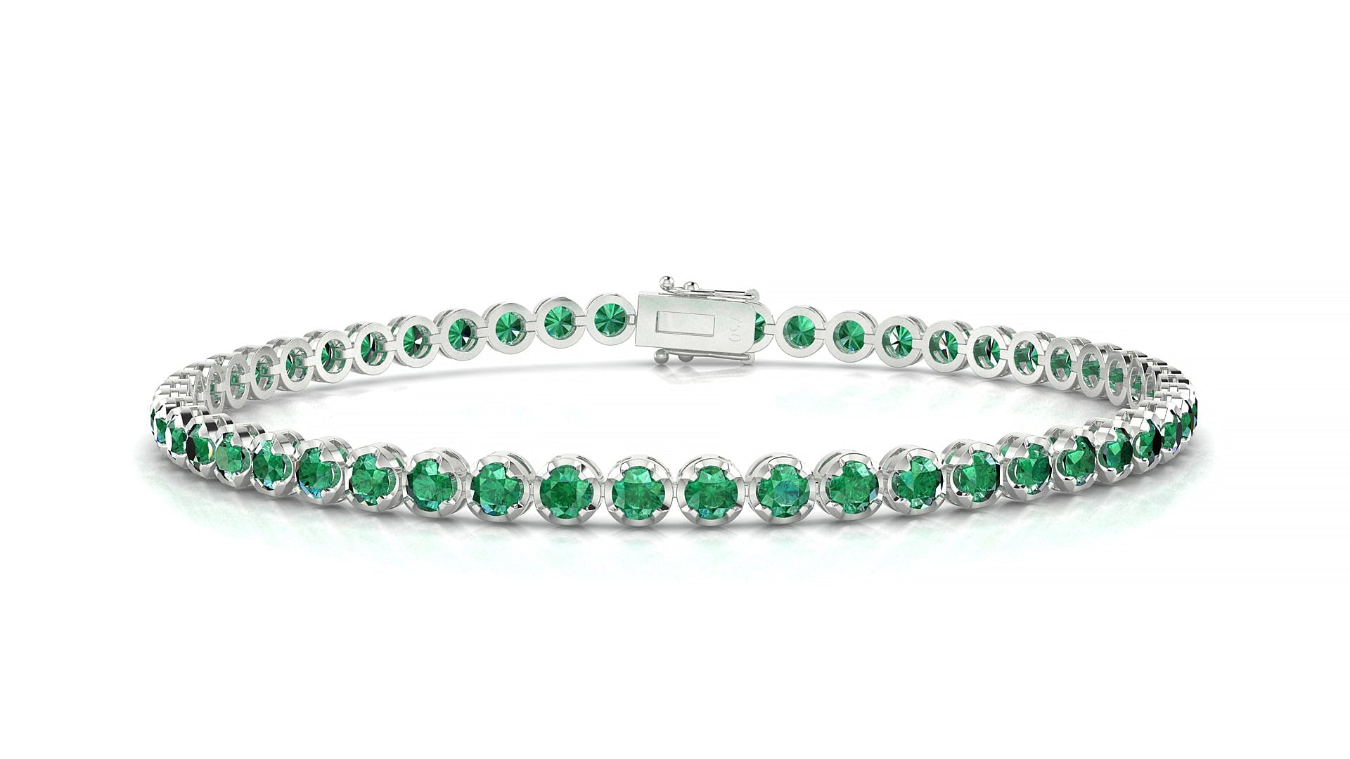 Bengal | 18k White Gold 2.5 mm Round Natural Emerald Tennis Bracelet
