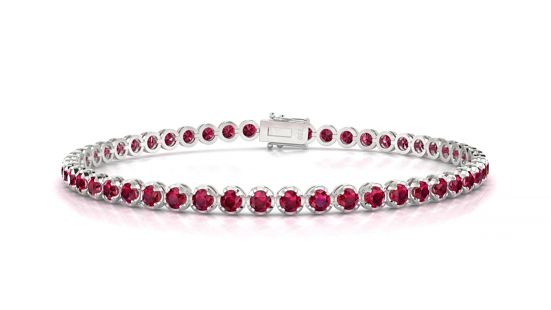 Bengal | 18k White Gold 2.5 mm Round Natural Ruby 17 cm Tennis Bracelet