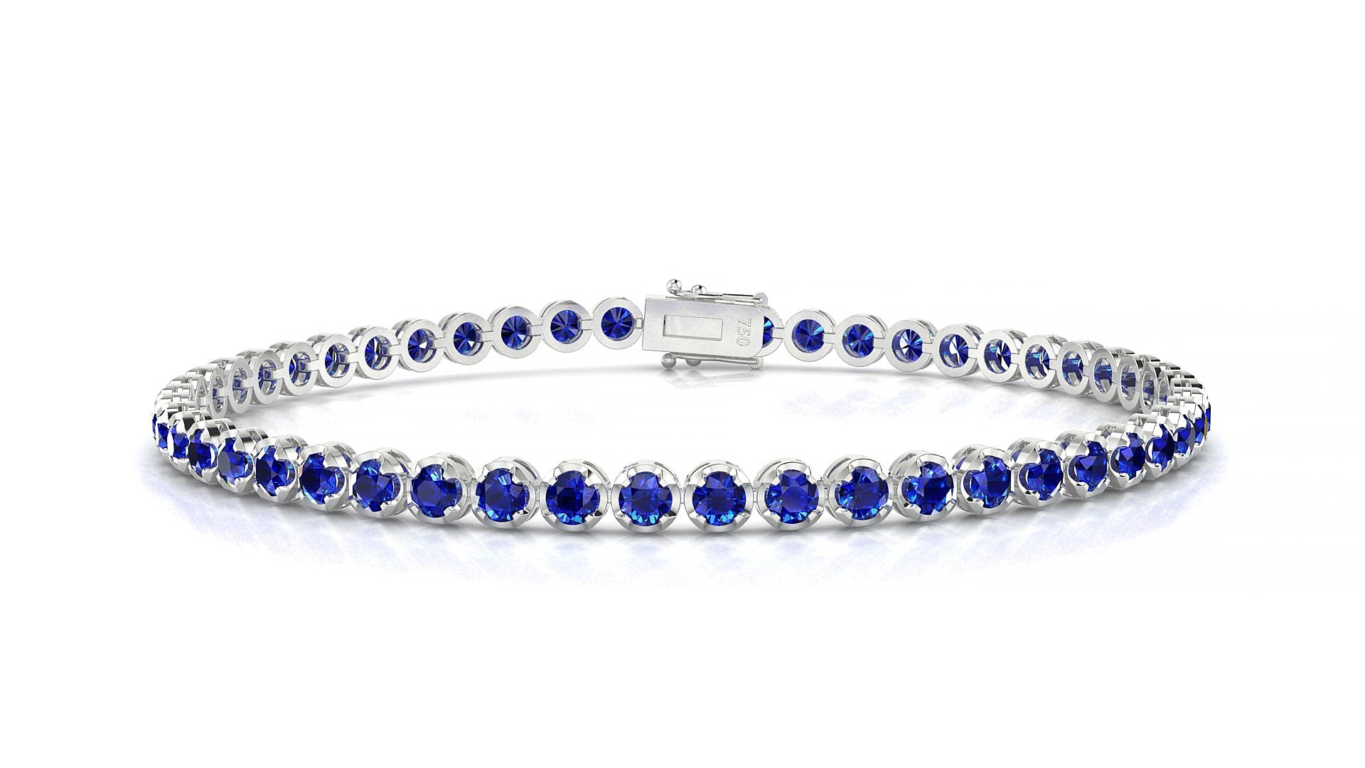Bengal | 18k White Gold 2.5 mm Round Natural Sapphire 16 cm Tennis Bracelet